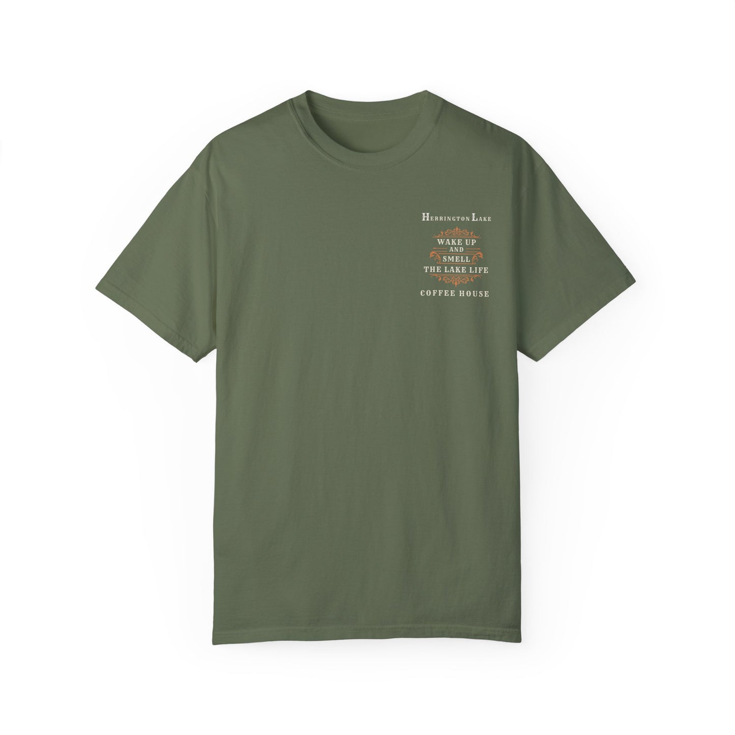 "Wake Up and Smell the Lake Life" Coffee House Collection Double-Sided Premium Garment-Dyed Comfort Colors TShirt