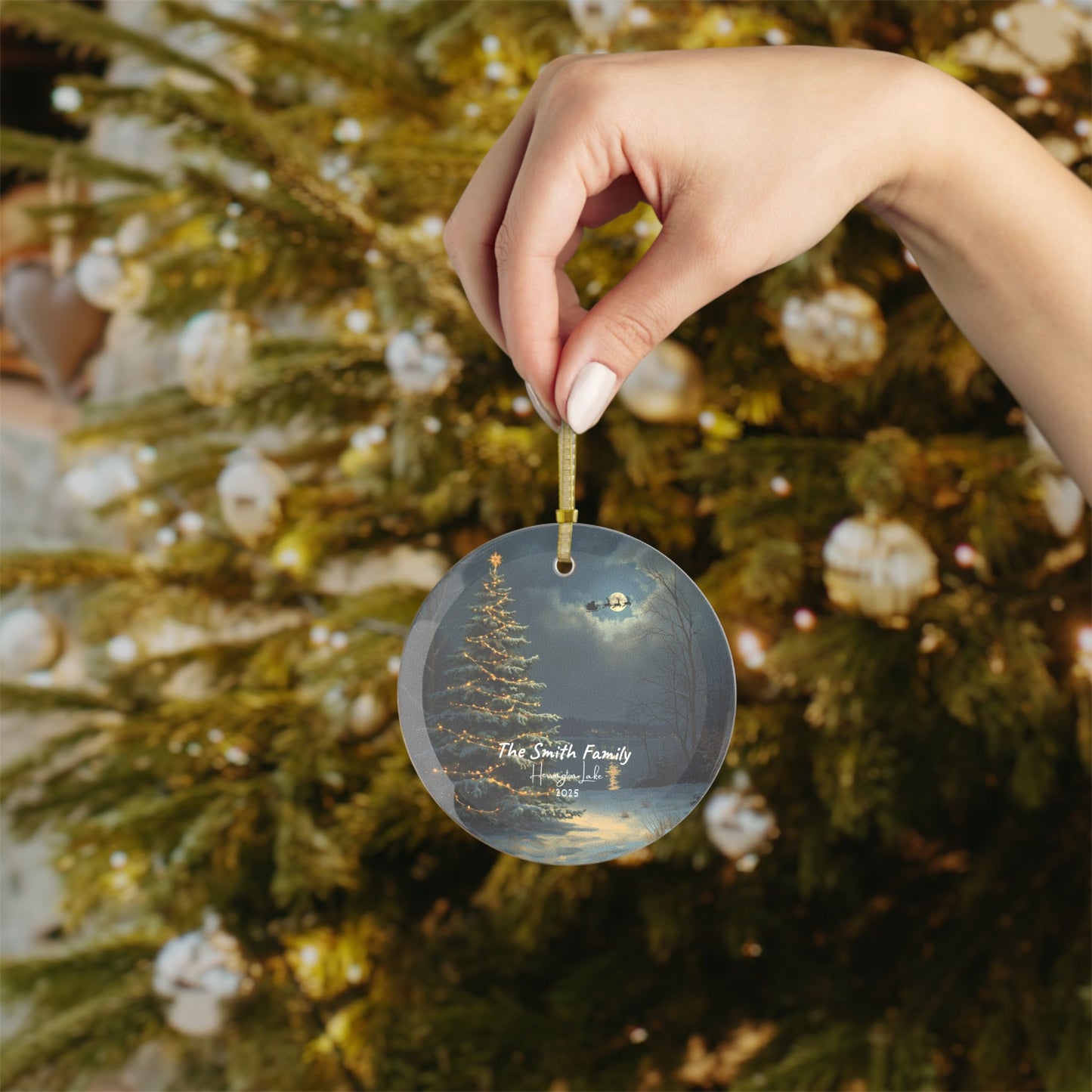 Custom Personalized Herrington Lake Christmas 2025 Glass Ornaments