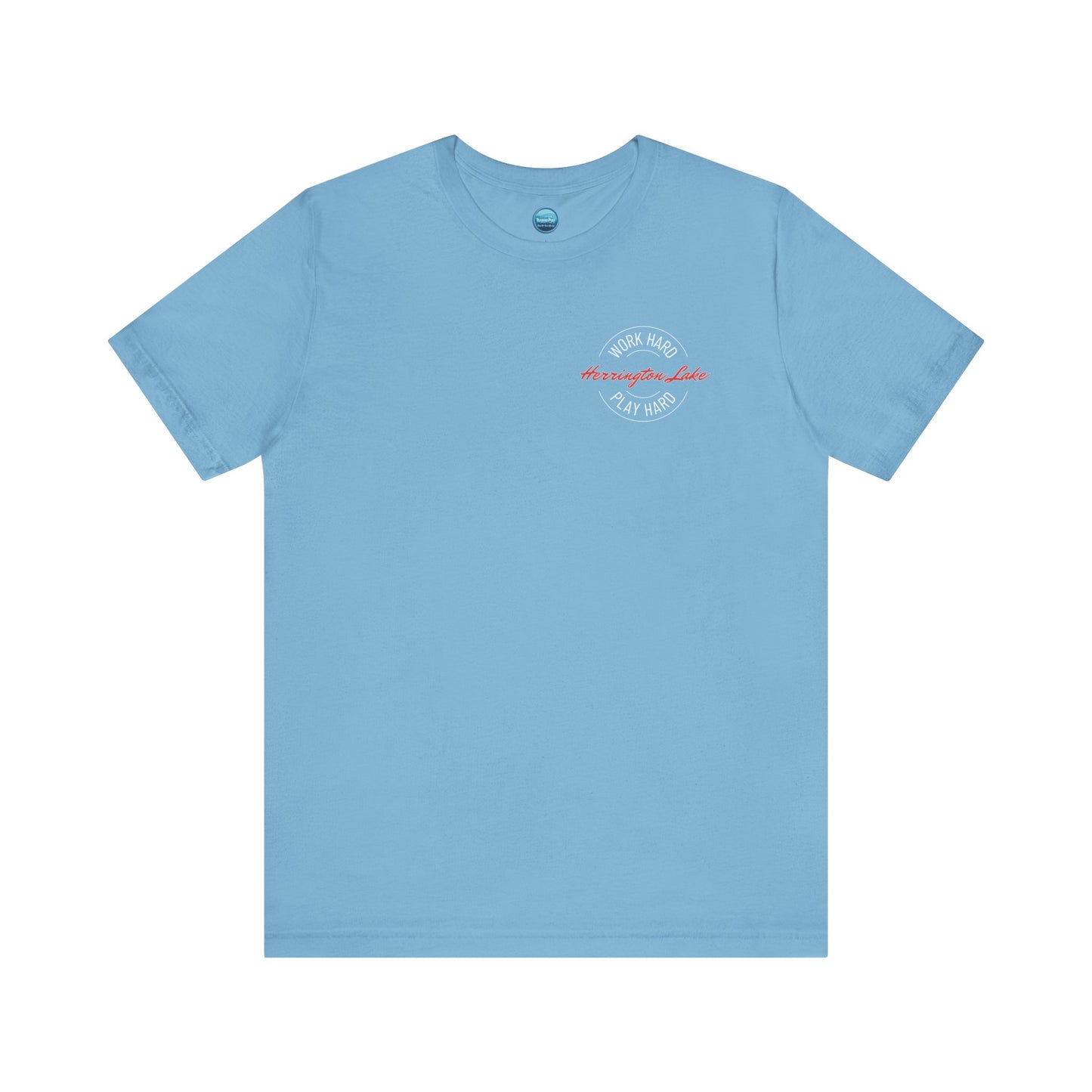 "Work Hard. Play Hard." Herrington Lake Double-Sided Print Jersey Knit Cotton Short Sleeve Tee