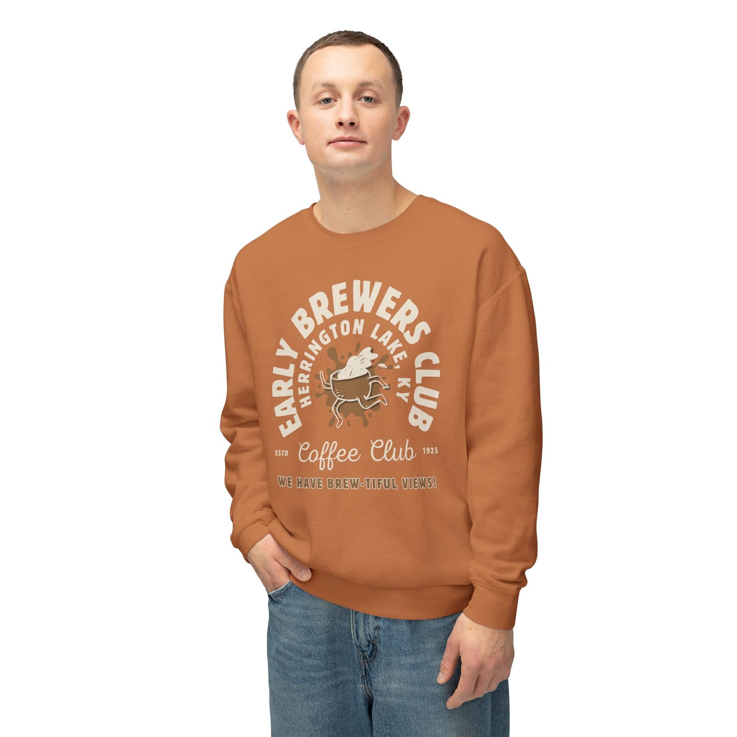 "Early Brewers Club" Coffee House Collection Lightweight Crewneck Sweatshirt by Comfort Colors