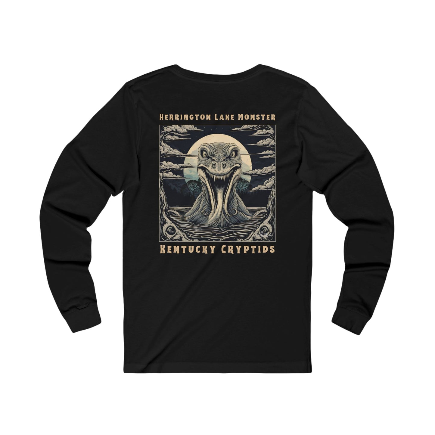 Illustrated Herrington Lake Monster Kentucky Cryptids Unisex Double Sided Jersey Knit Cotton Long Sleeve Tee