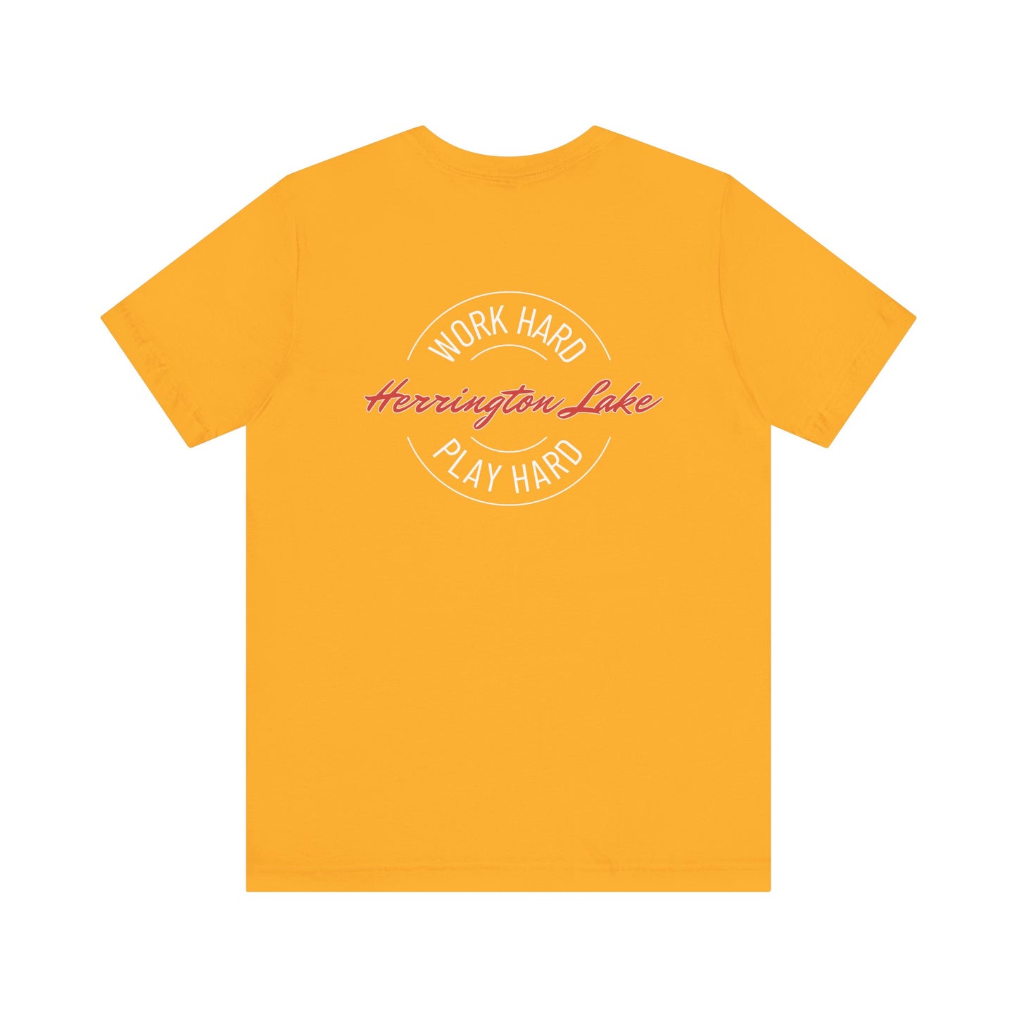 "Work Hard. Play Hard." Herrington Lake Double-Sided Print Jersey Knit Cotton Short Sleeve Tee