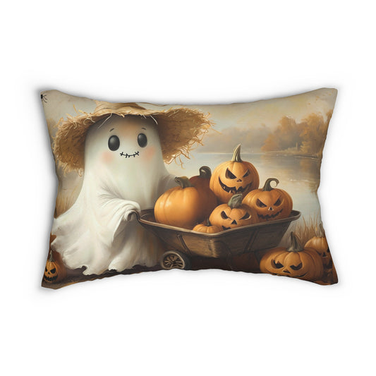 Cute Lake Ghost with Jack O'Lanterns Lumbar Pillow