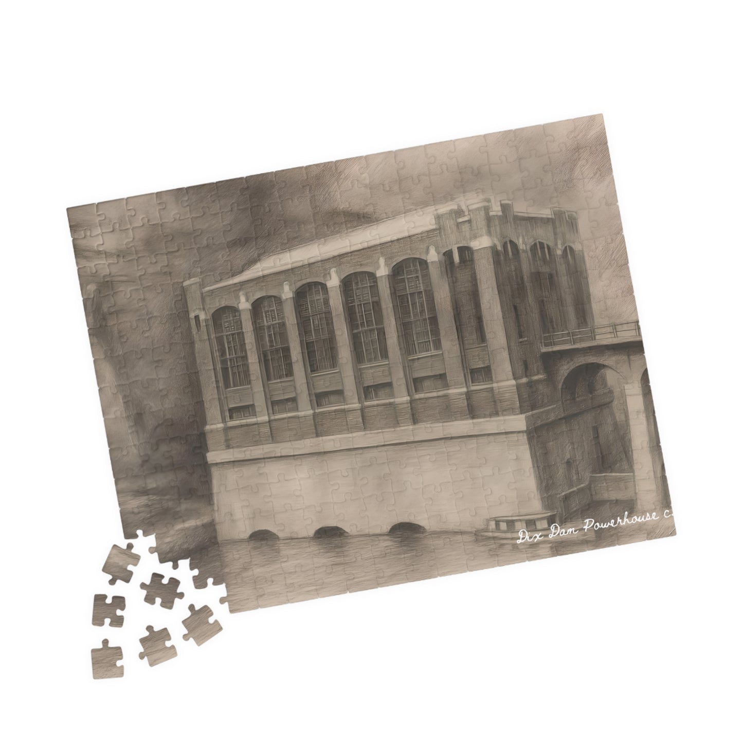 Dix Dam Powerhouse c. 1925 in Pencil Jigsaw Puzzle (110, 252, 500 & 1000 pieces)