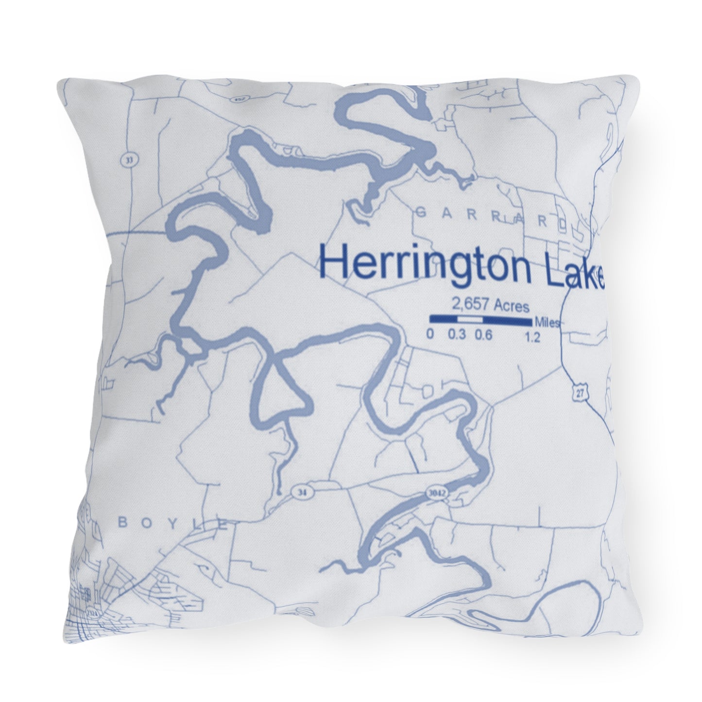 Herrington Lake Map Outdoor Pillows, White