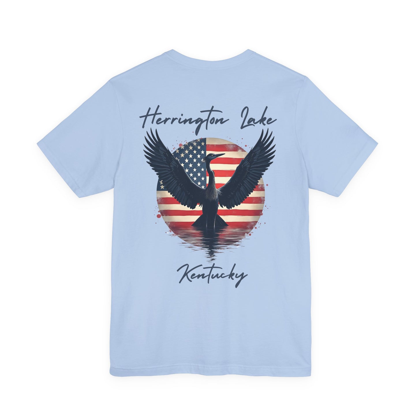 "Liberty Heron" Herrington Lake Patriots Collection Double-Sided Print Unisex Jersey Knit Cotton Short Sleeve Tee