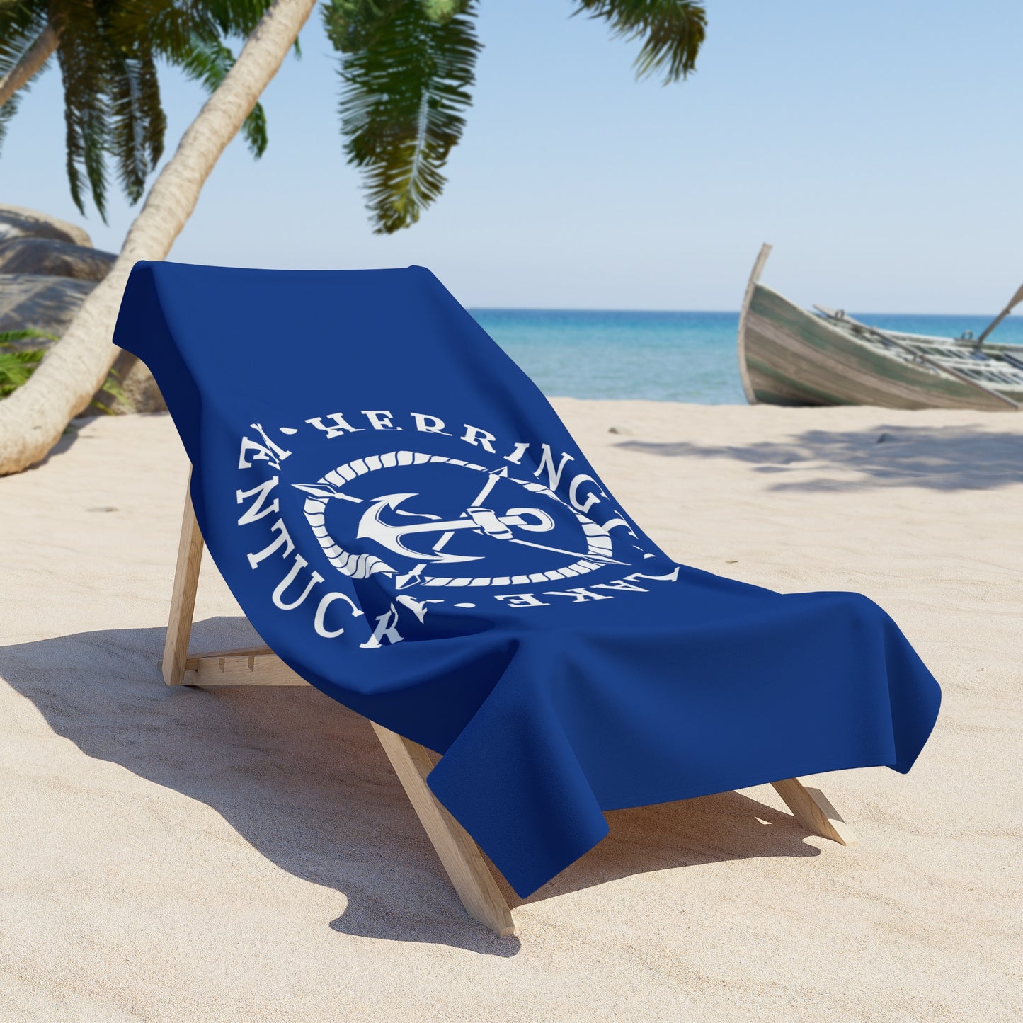 Herrington Lake White Anchor Beach Towel - Blue