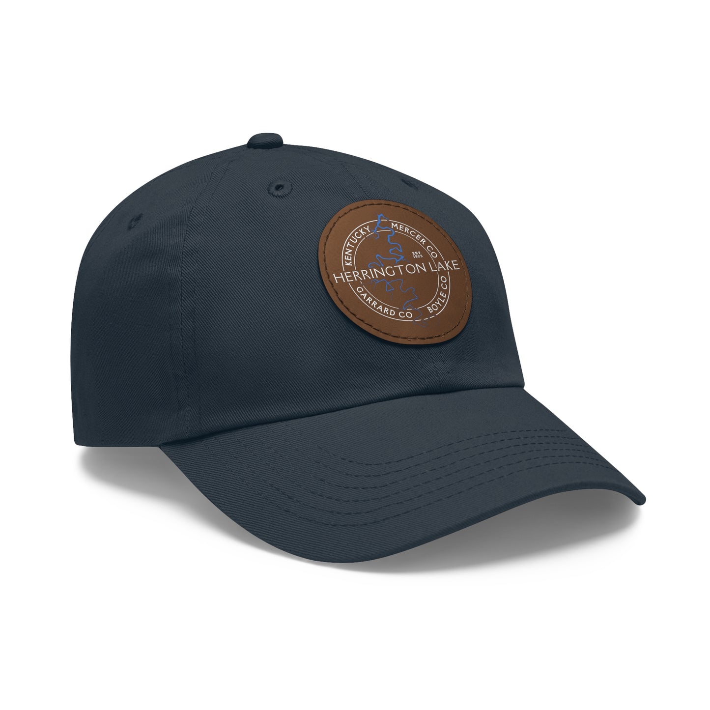 The "Classic" Herrington Lake and County Dad Hat with Leather Patch (Round)