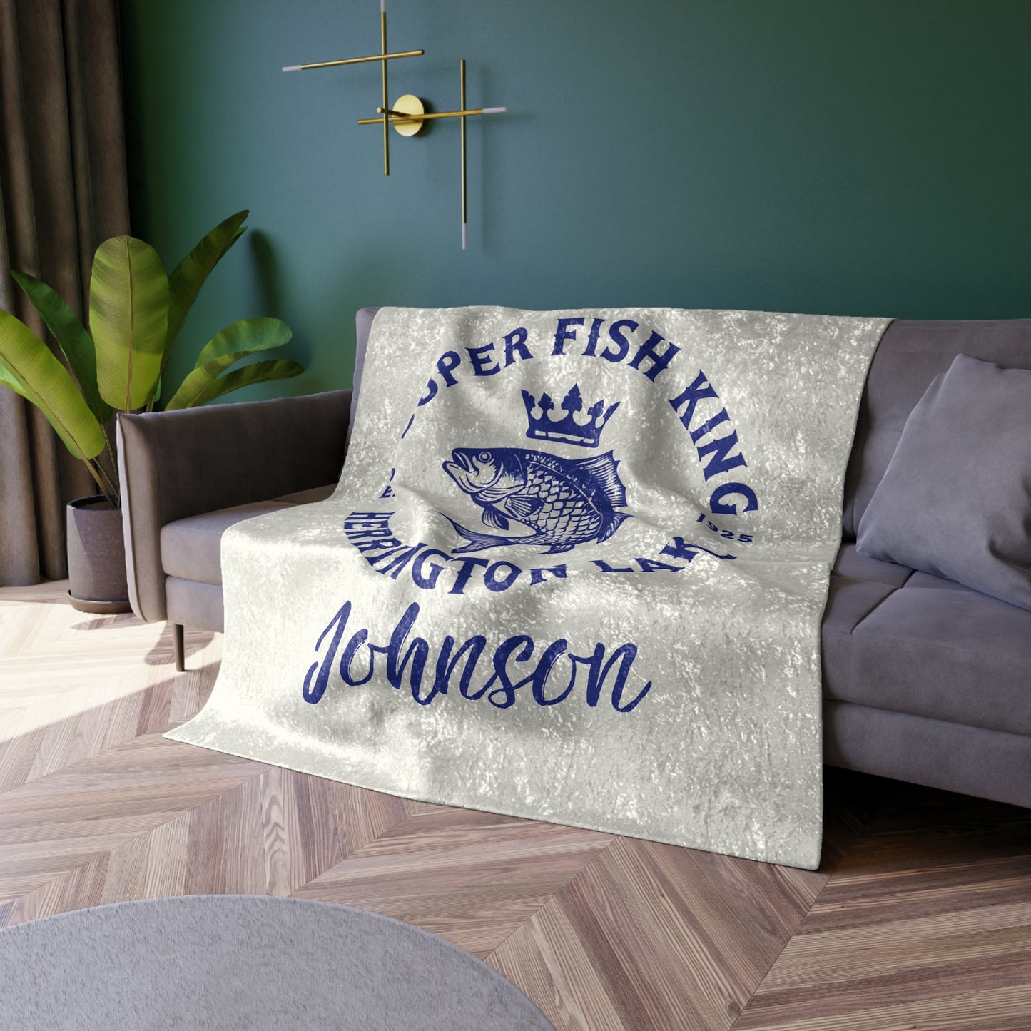 Custom Personalized Herrington Lake "Fish King" Crushed Velvet Blanket