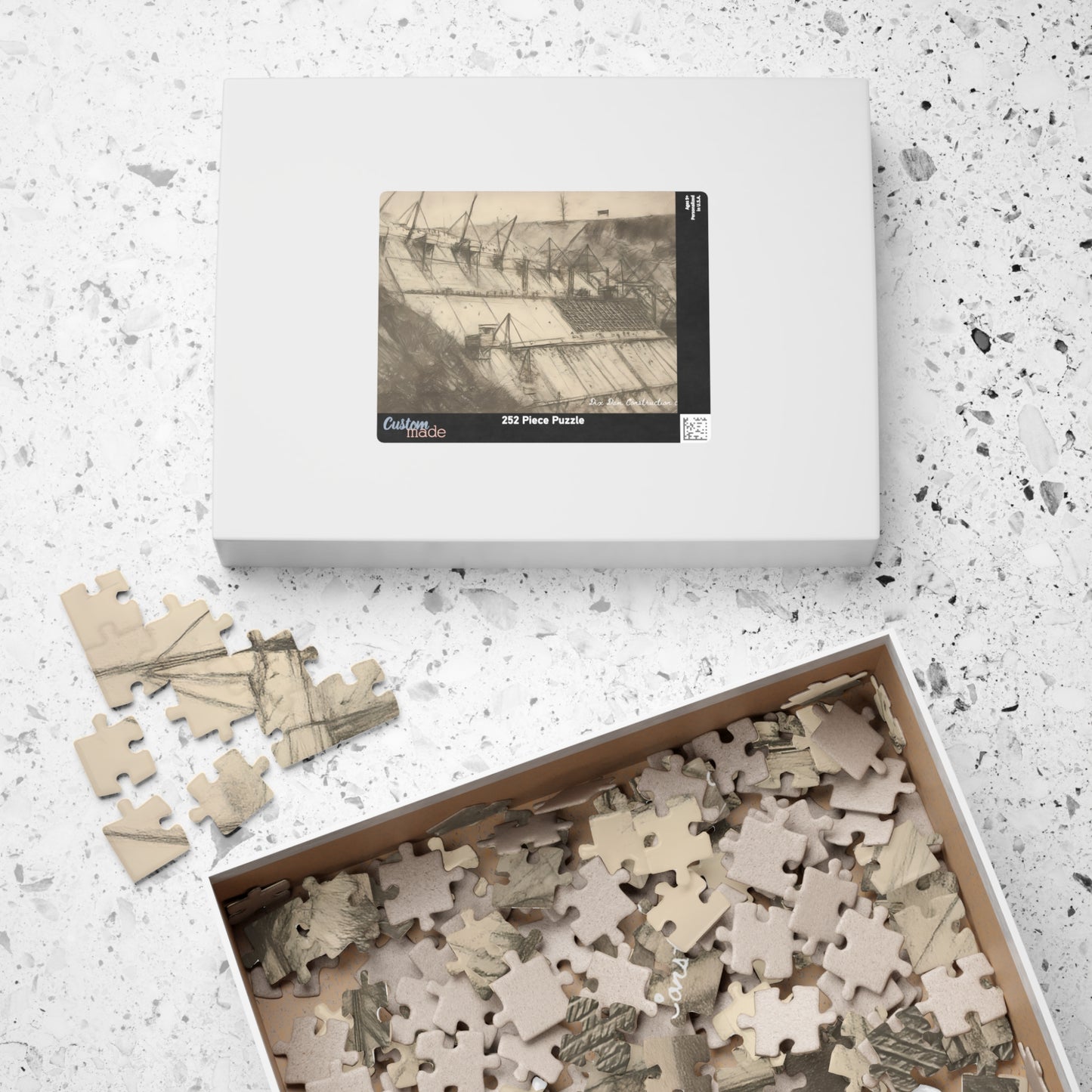 Dix Dam Under Construction in Pencil Jigsaw Puzzle (110, 252, 500 & 1000 pieces)