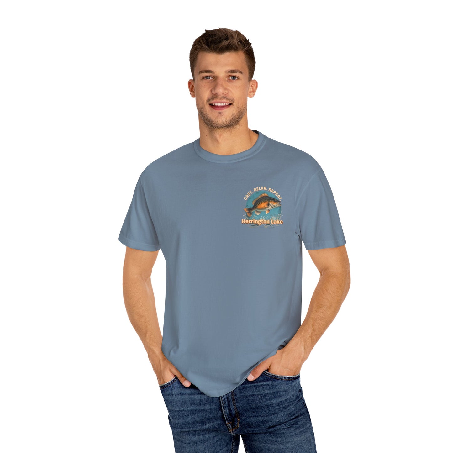 Cast. Relax. Repeat. Herrington Lake Double-Sided Premium Garment-Dyed Comfort Colors TShirt