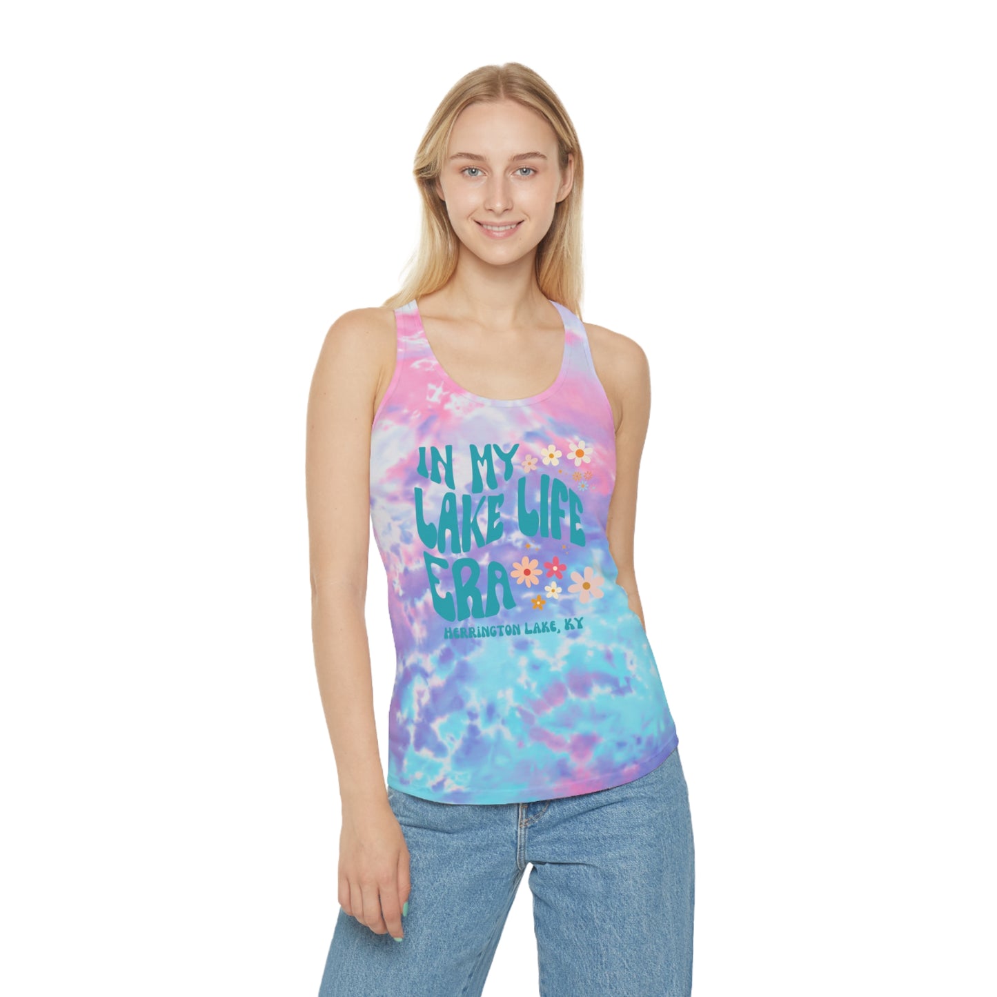 "In My Lake Life Era" Tie-Dye Racerback Tank Top