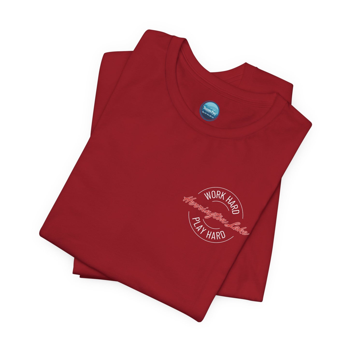 "Work Hard. Play Hard." Herrington Lake Double-Sided Print Jersey Knit Cotton Short Sleeve Tee