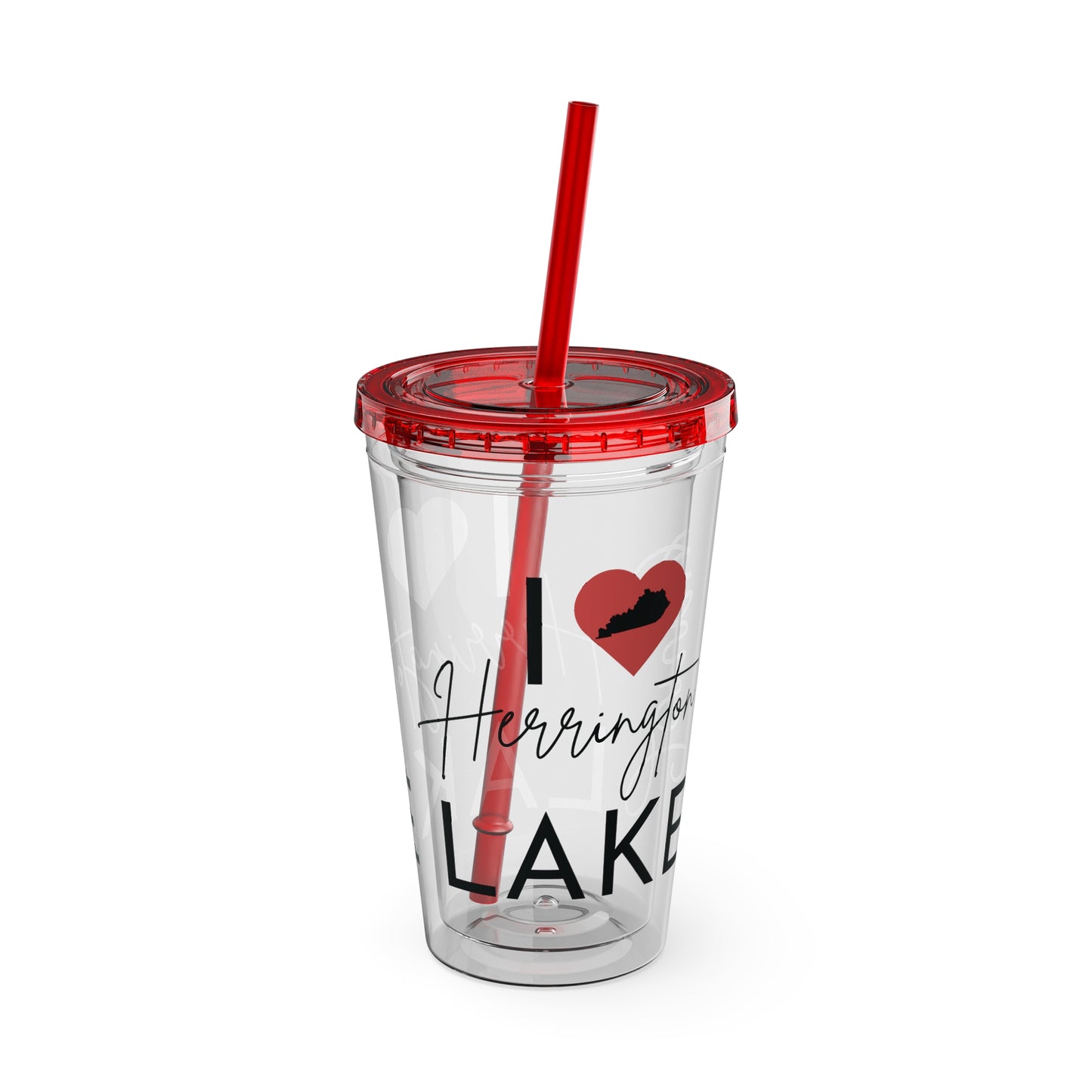 Customized Name I ❤️ Herrington Lake Sunsplash Tumbler with Straw, 16oz