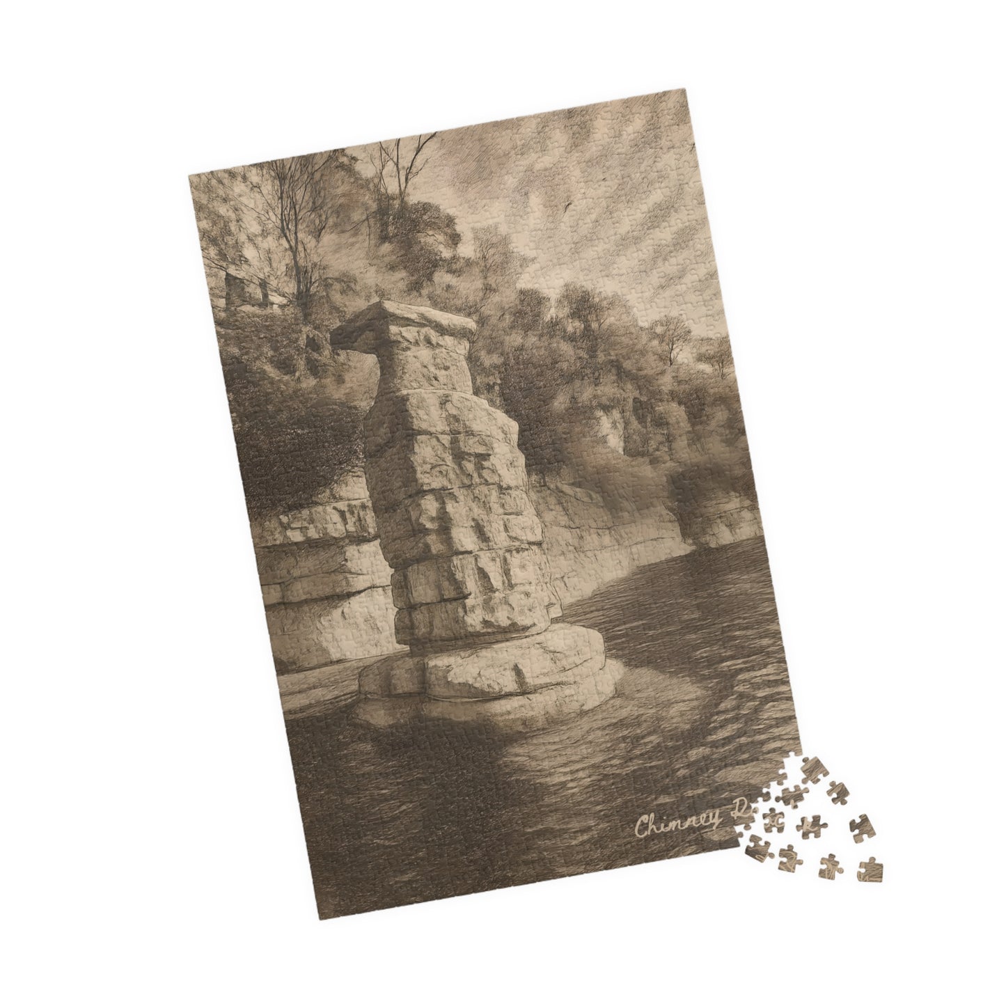 Chimney Rock in Pencil Jigsaw Puzzle (110, 252, 500 & 1000 pieces)