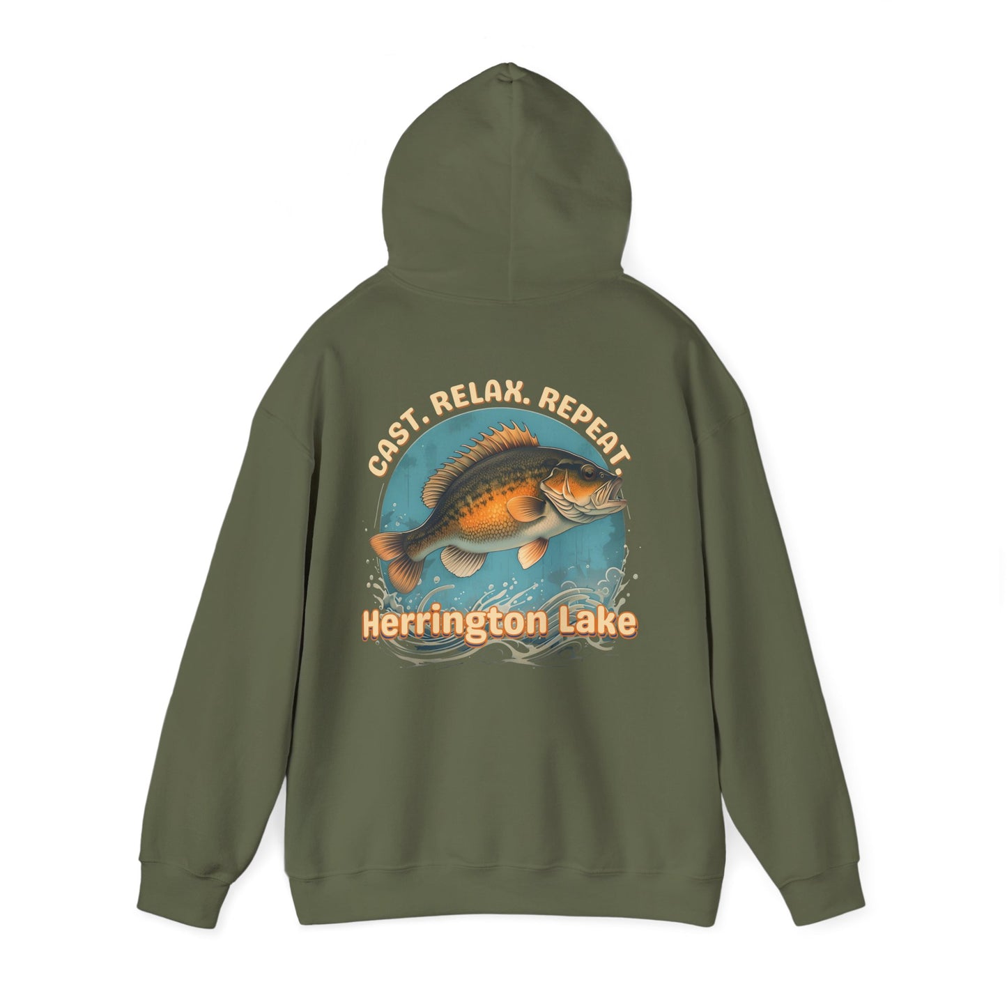 Cast. Relax. Repeat. Herrington Lake Double-Sided Unisex Heavy Blend™ Hooded Sweatshirt