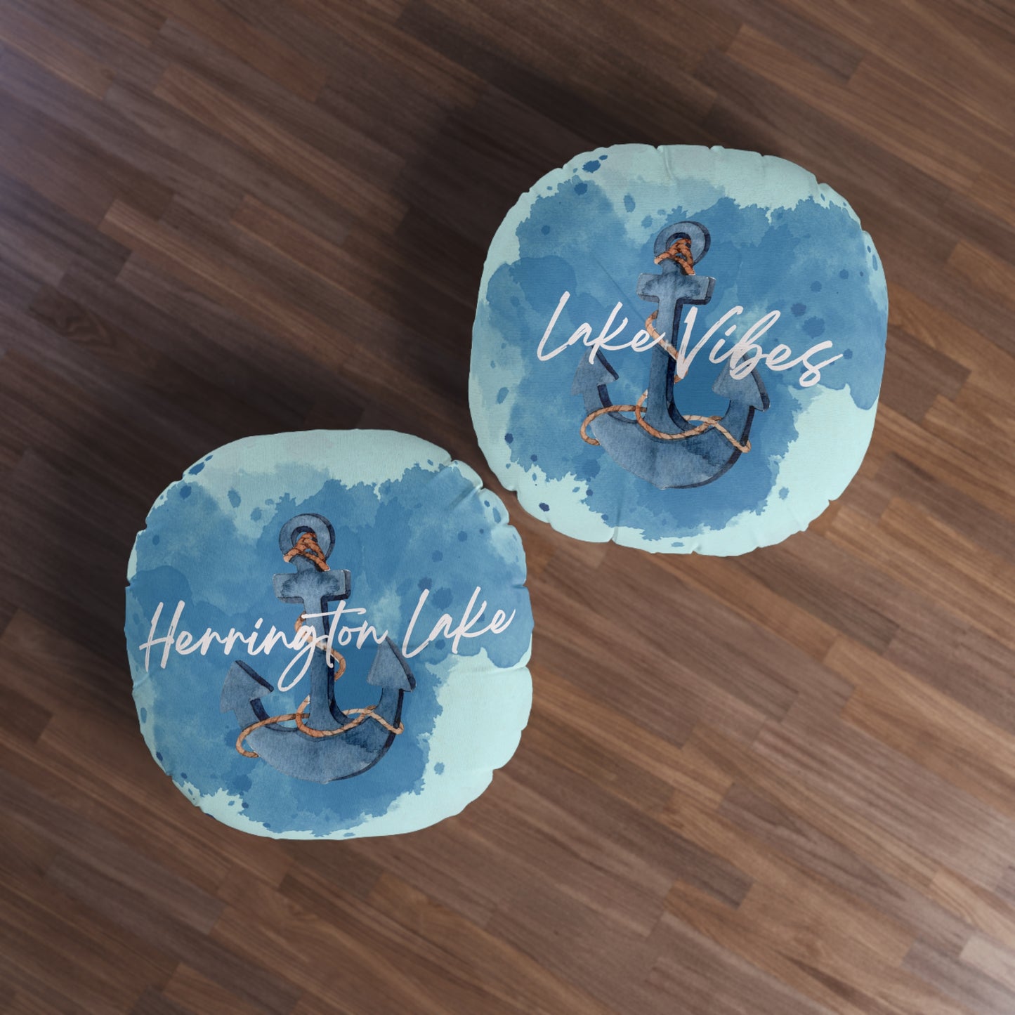 Lake Vibes Blue Watercolor Tufted Floor Pillow, Round