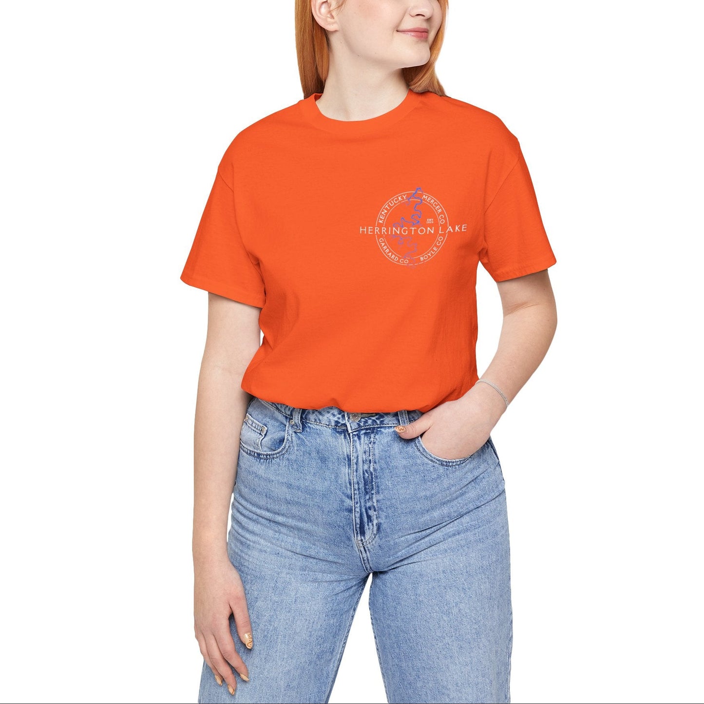 "The Classic" Herrington Lake and County Double-Sided Print Unisex Jersey Knit Cotton Short Sleeve Tee