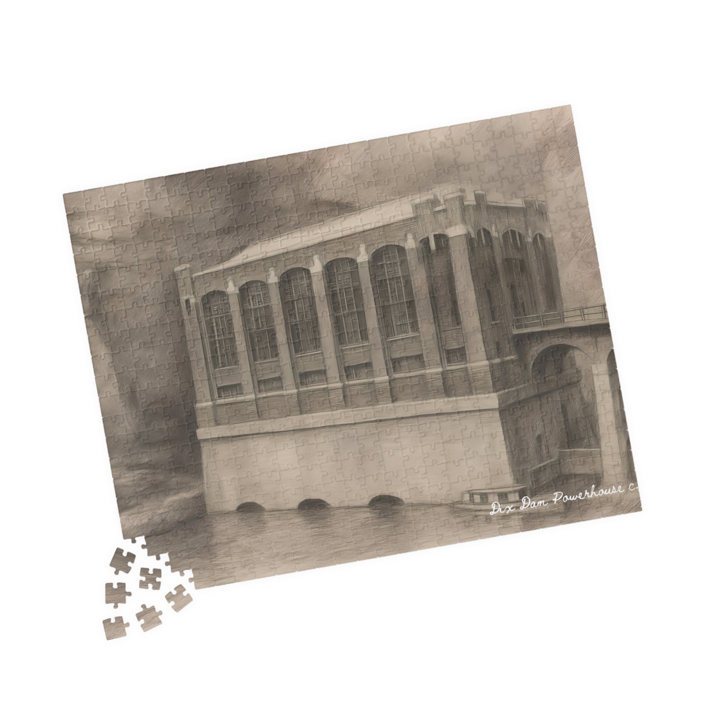 Dix Dam Powerhouse c. 1925 in Pencil Jigsaw Puzzle (110, 252, 500 & 1000 pieces)