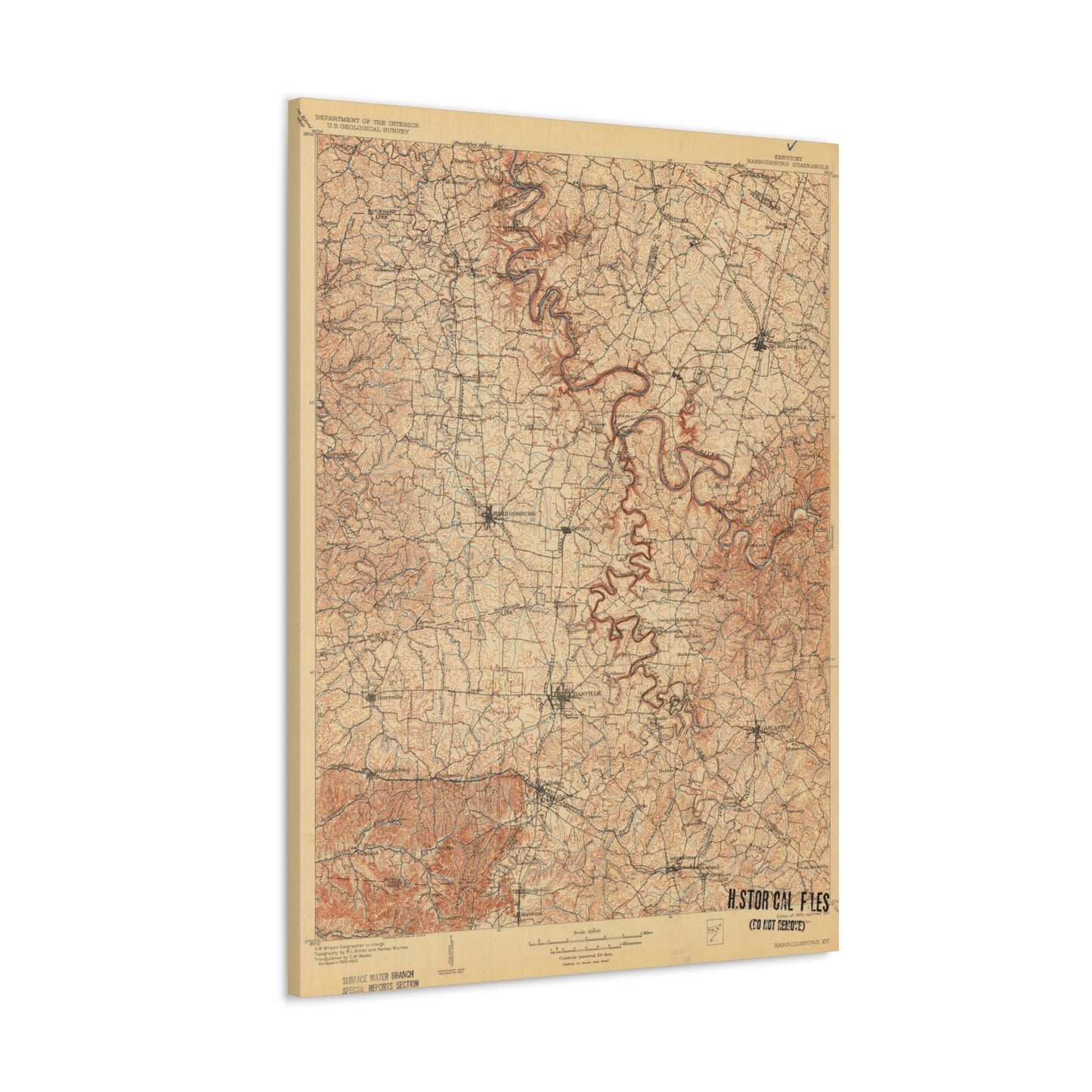 Dix River, Harrodsburg, Burgin, Danville, Lancaster Topographic Map, USGS 1909 Canvas Gallery Wraps