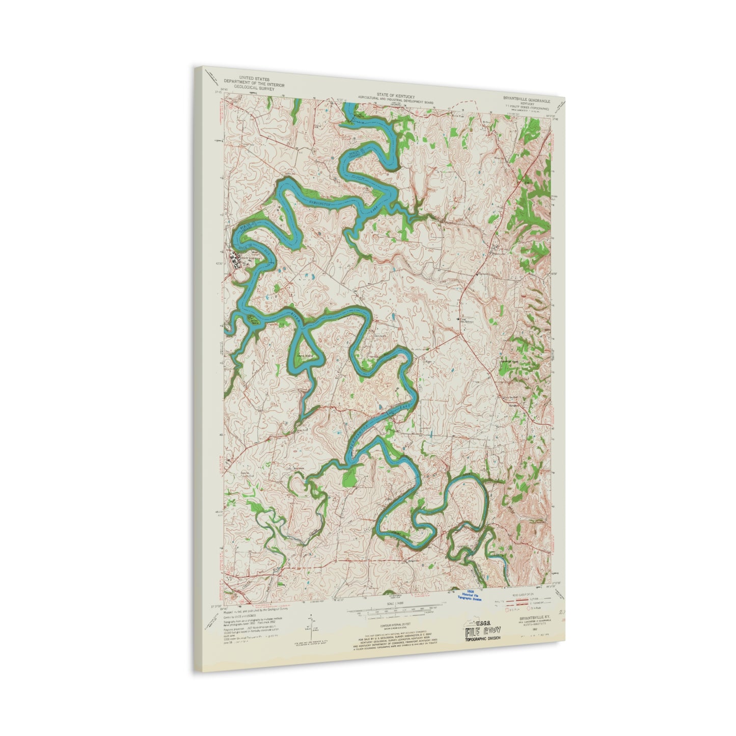 Herrington Lake - Bryantsville Quadrangle Topographic Map, USGS 1952 Canvas Gallery Wraps
