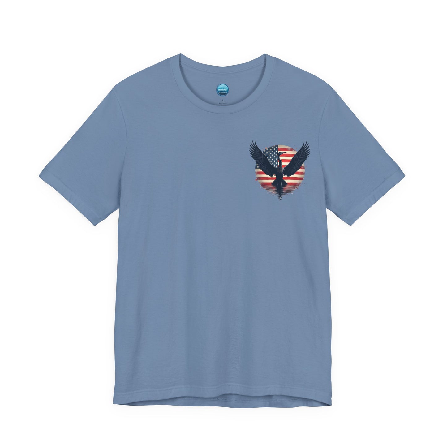 "Liberty Heron" Herrington Lake Patriots Collection Double-Sided Print Unisex Jersey Knit Cotton Short Sleeve Tee