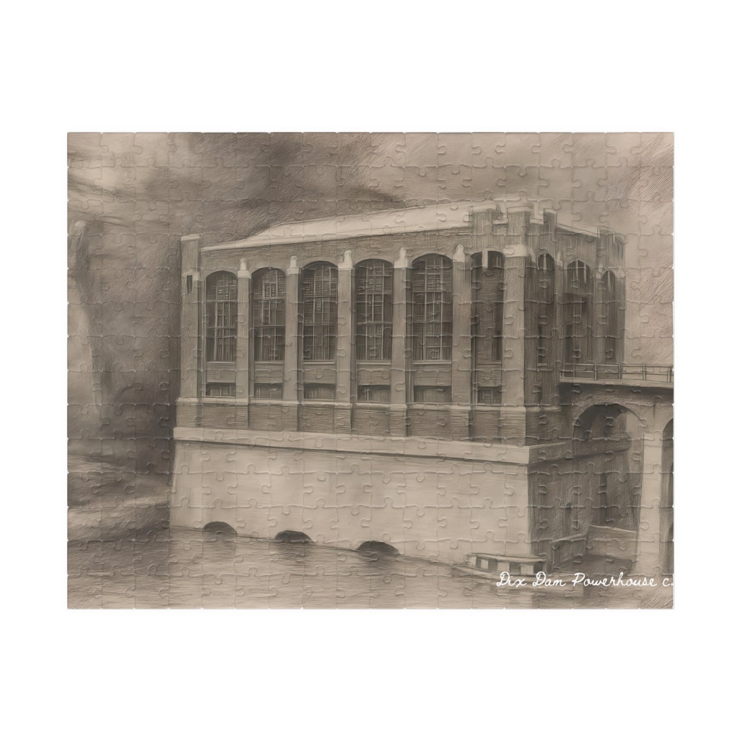 Dix Dam Powerhouse c. 1925 in Pencil Jigsaw Puzzle (110, 252, 500 & 1000 pieces)
