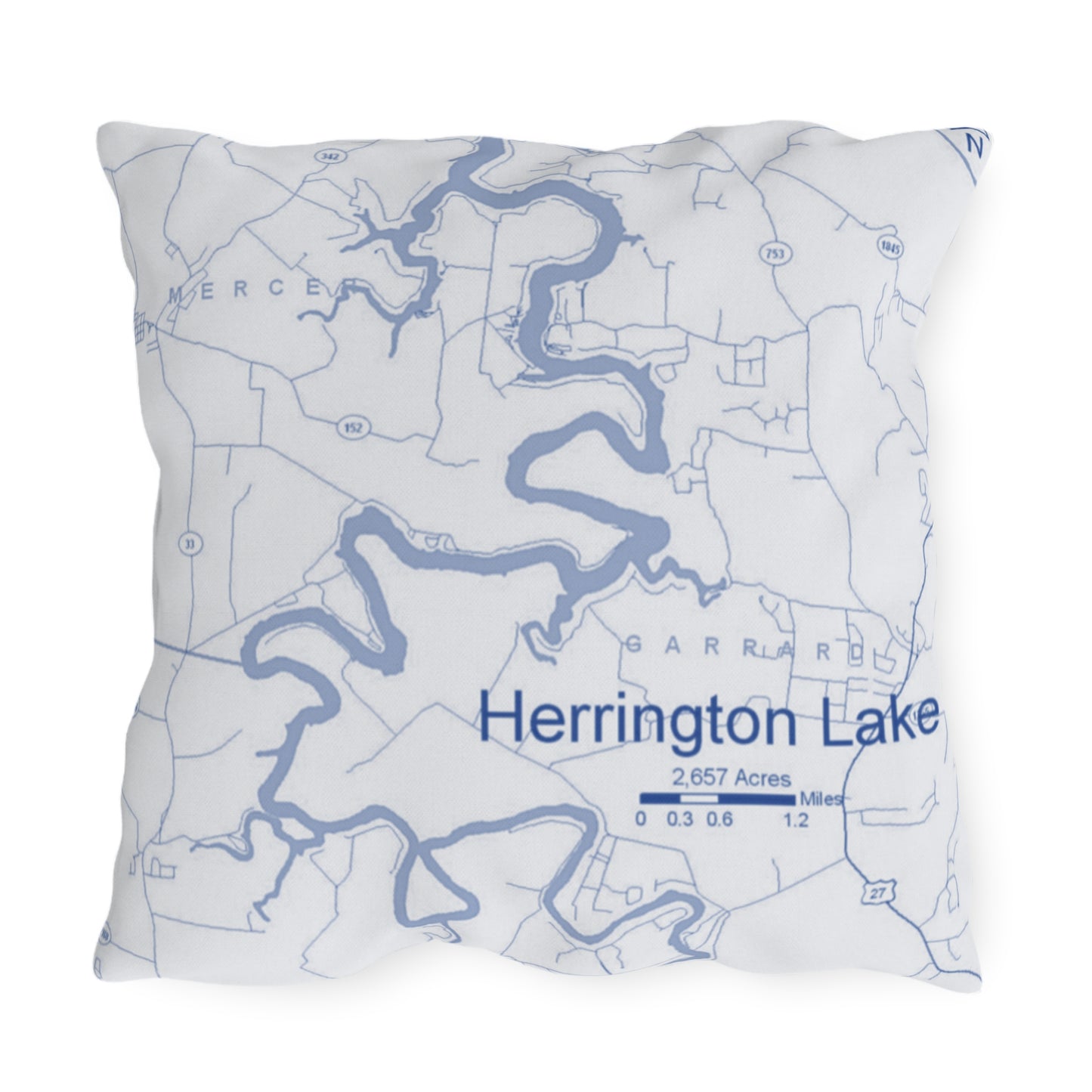 Herrington Lake Map Outdoor Pillows, White