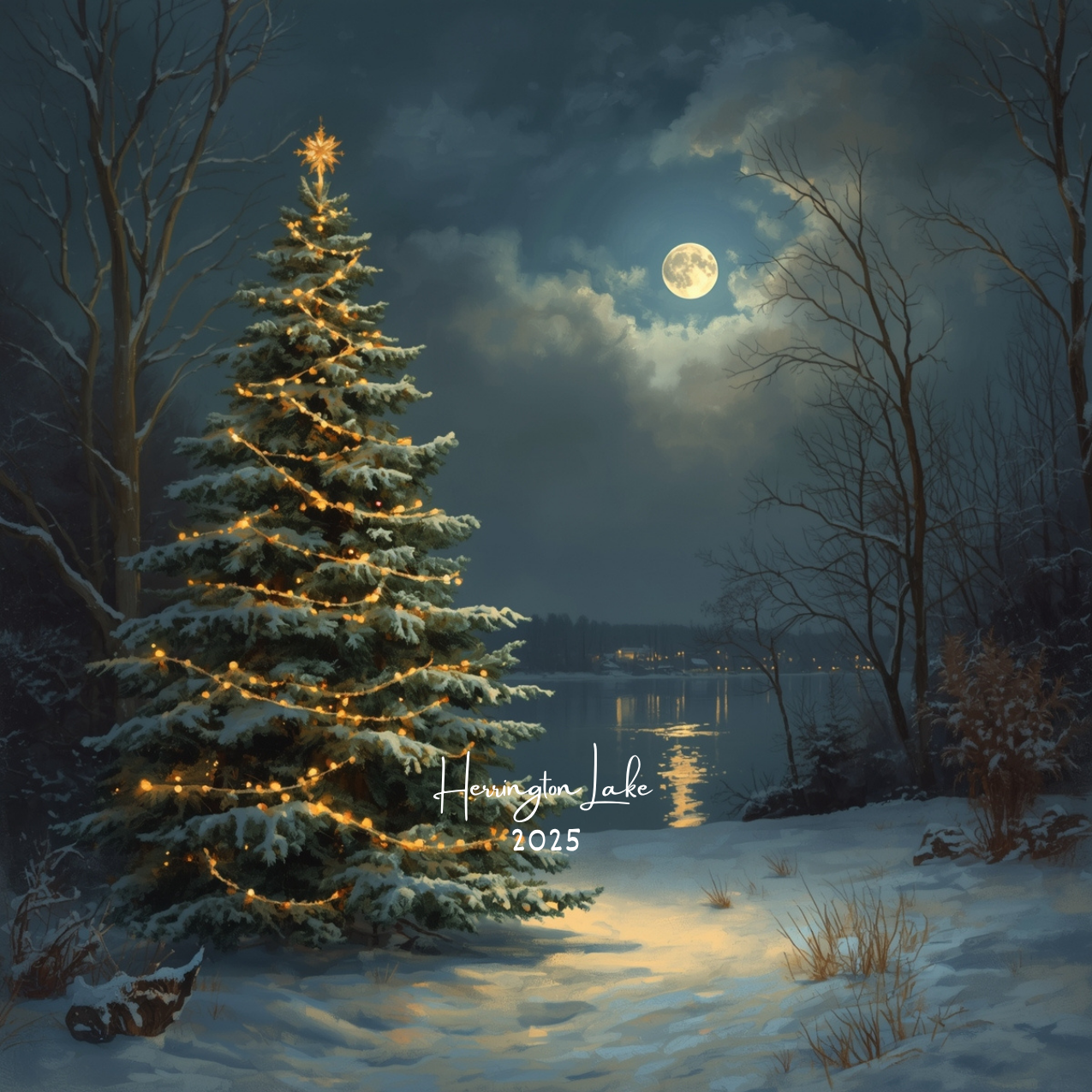 Custom Personalized Herrington Lake Christmas 2025 Glass Ornaments