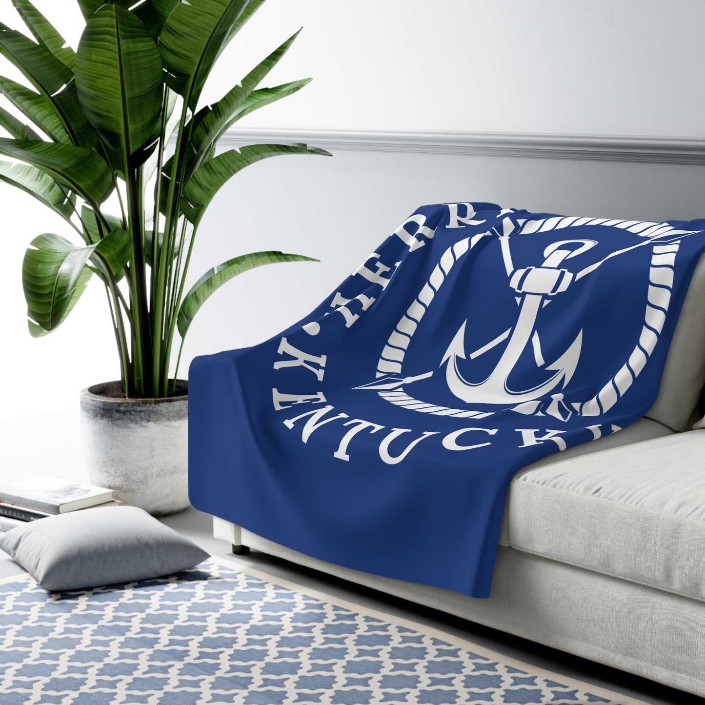 Herrington Lake White Anchor Sherpa Fleece Blanket - Blue