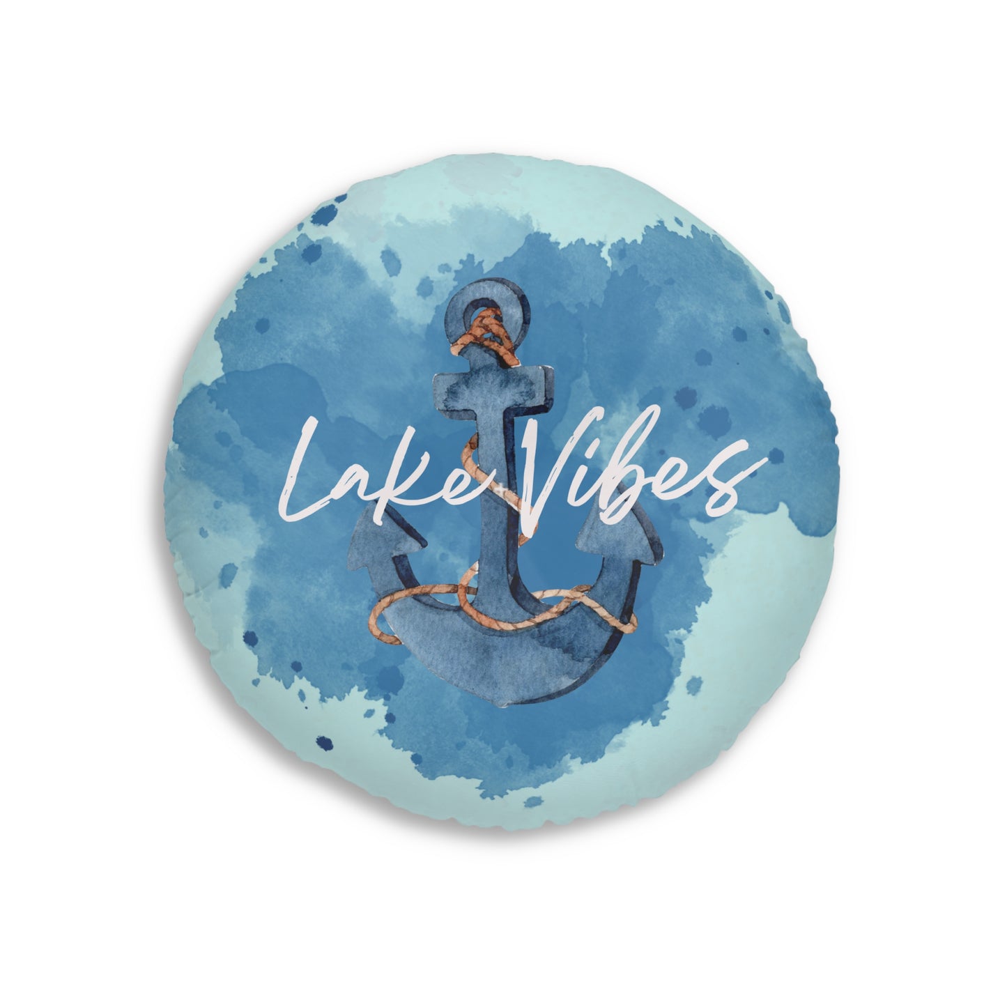 Lake Vibes Blue Watercolor Tufted Floor Pillow, Round