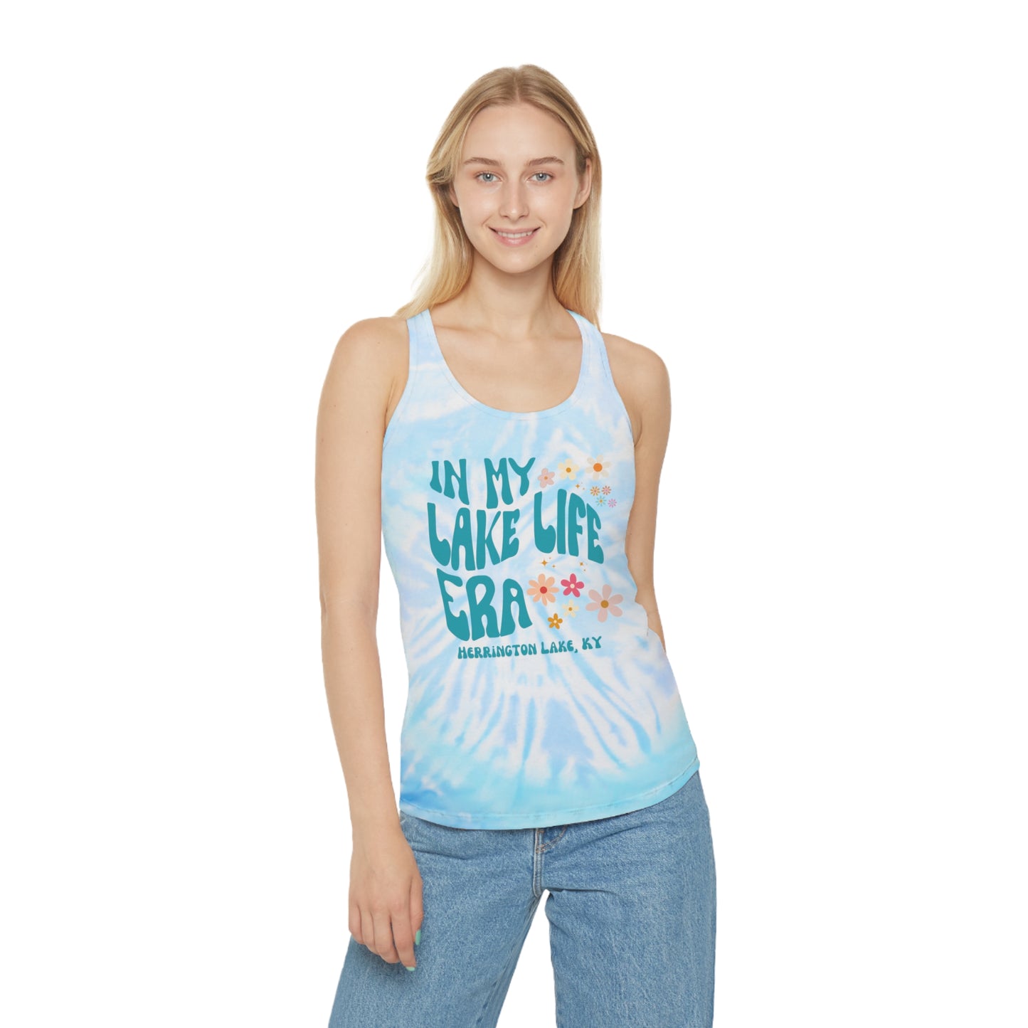 "In My Lake Life Era" Tie-Dye Racerback Tank Top