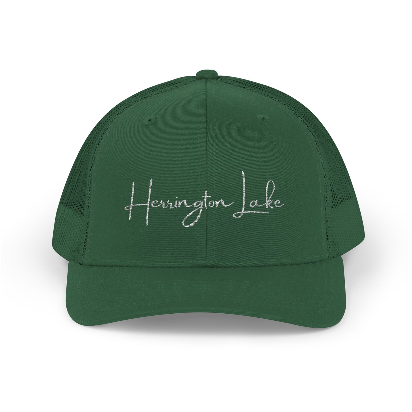 Embroidered Herrington Lake Script Logo Snapback Trucker Cap