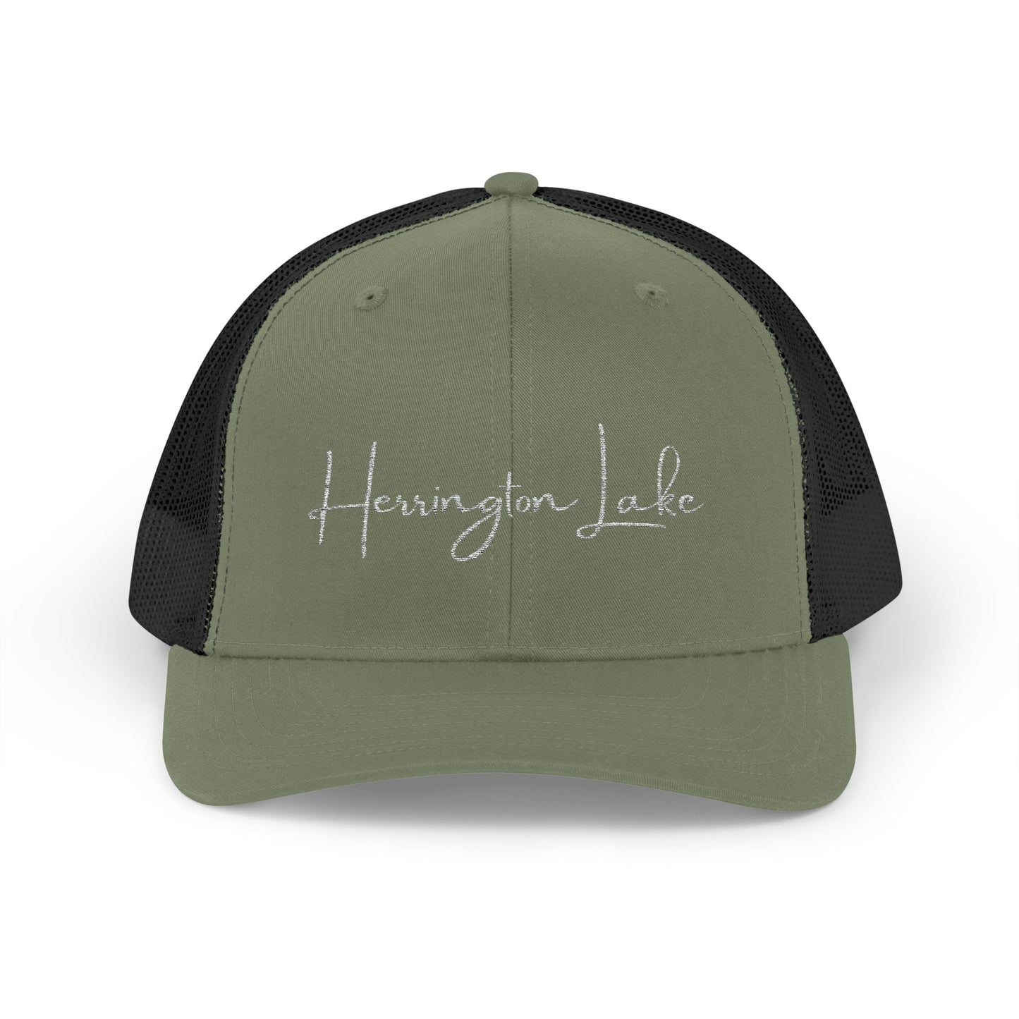 Embroidered Herrington Lake Script Logo Snapback Trucker Cap