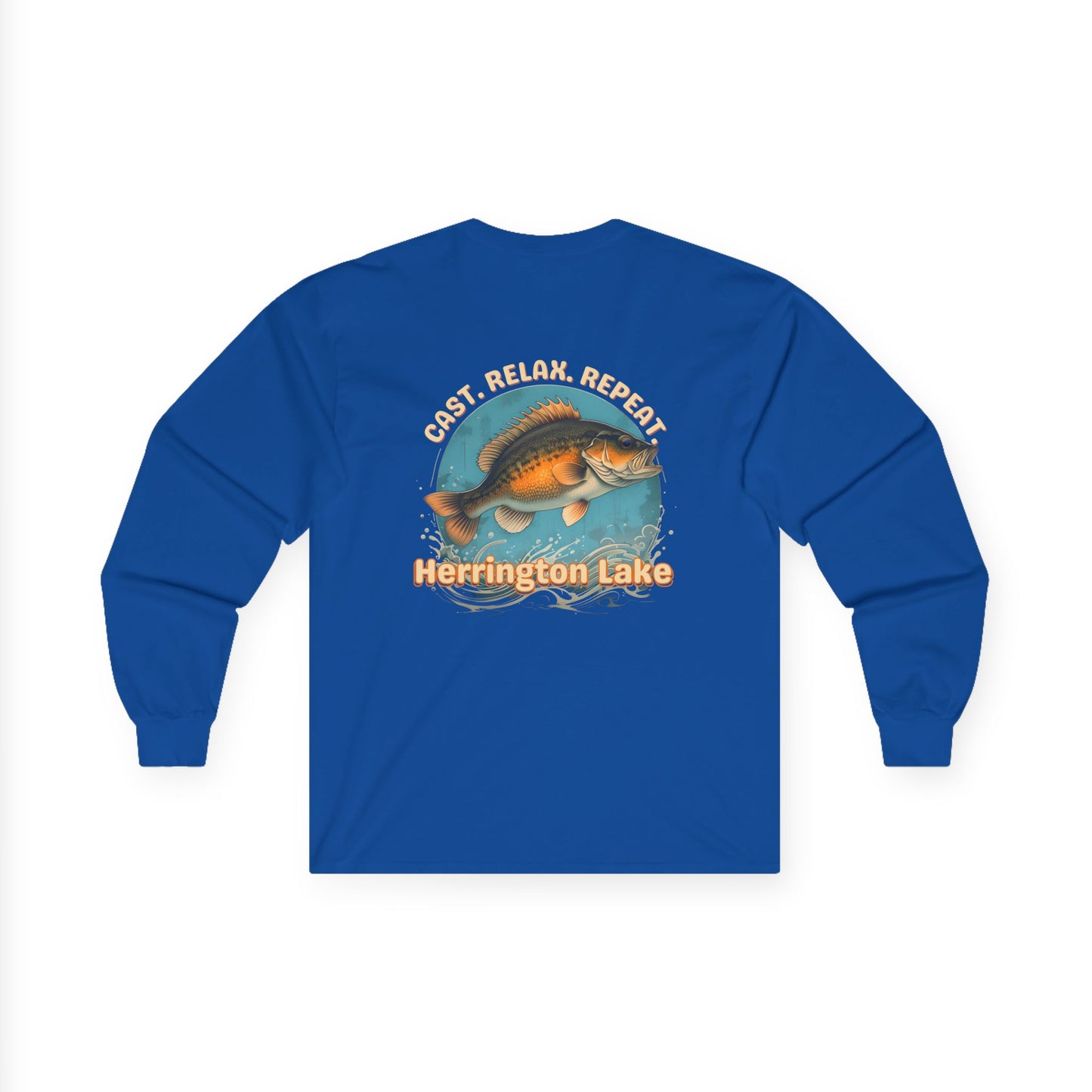 Cast. Relax. Repeat. Herrington Lake Unisex Double-Sided Print Ultra Cotton Long Sleeve Tee