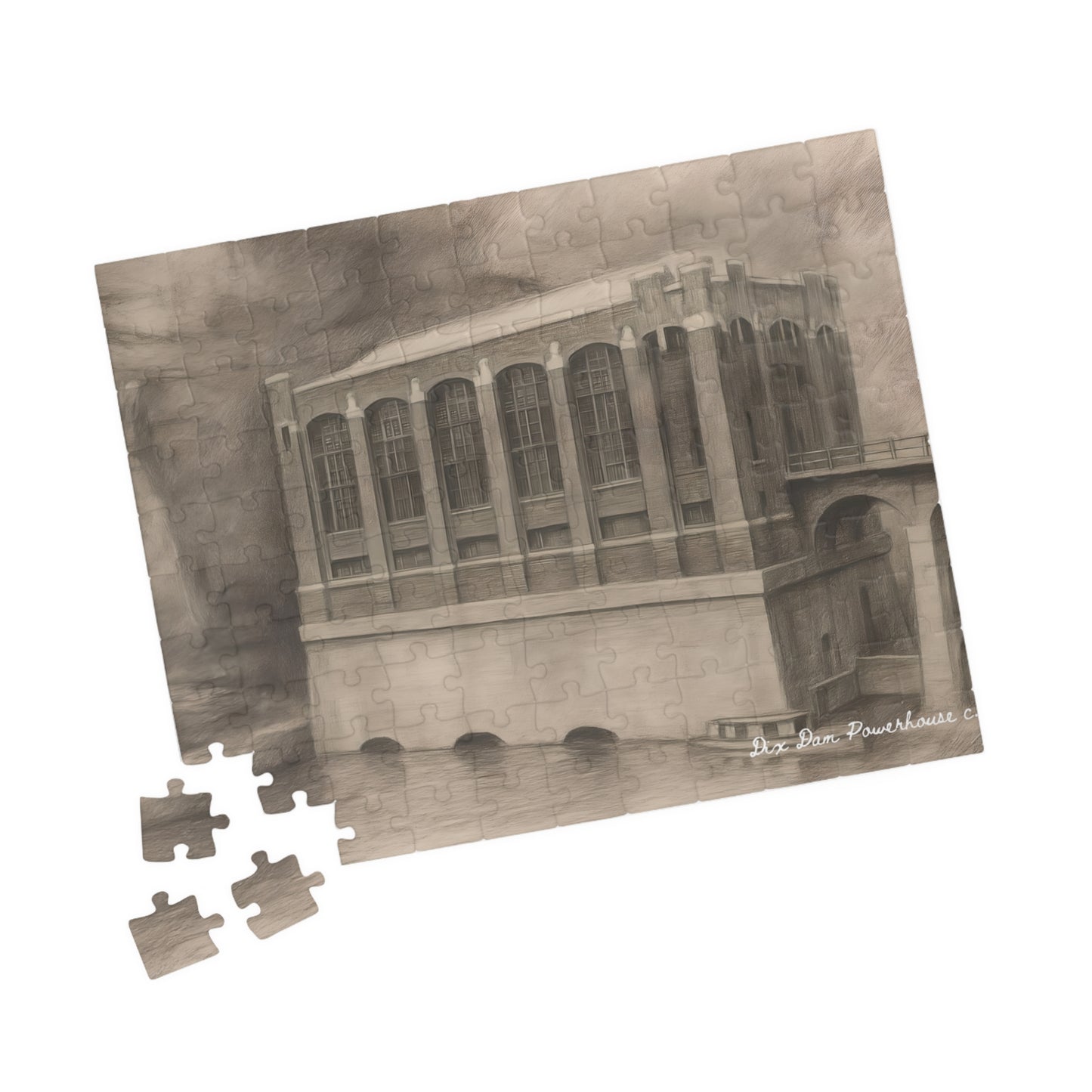 Dix Dam Powerhouse c. 1925 in Pencil Jigsaw Puzzle (110, 252, 500 & 1000 pieces)