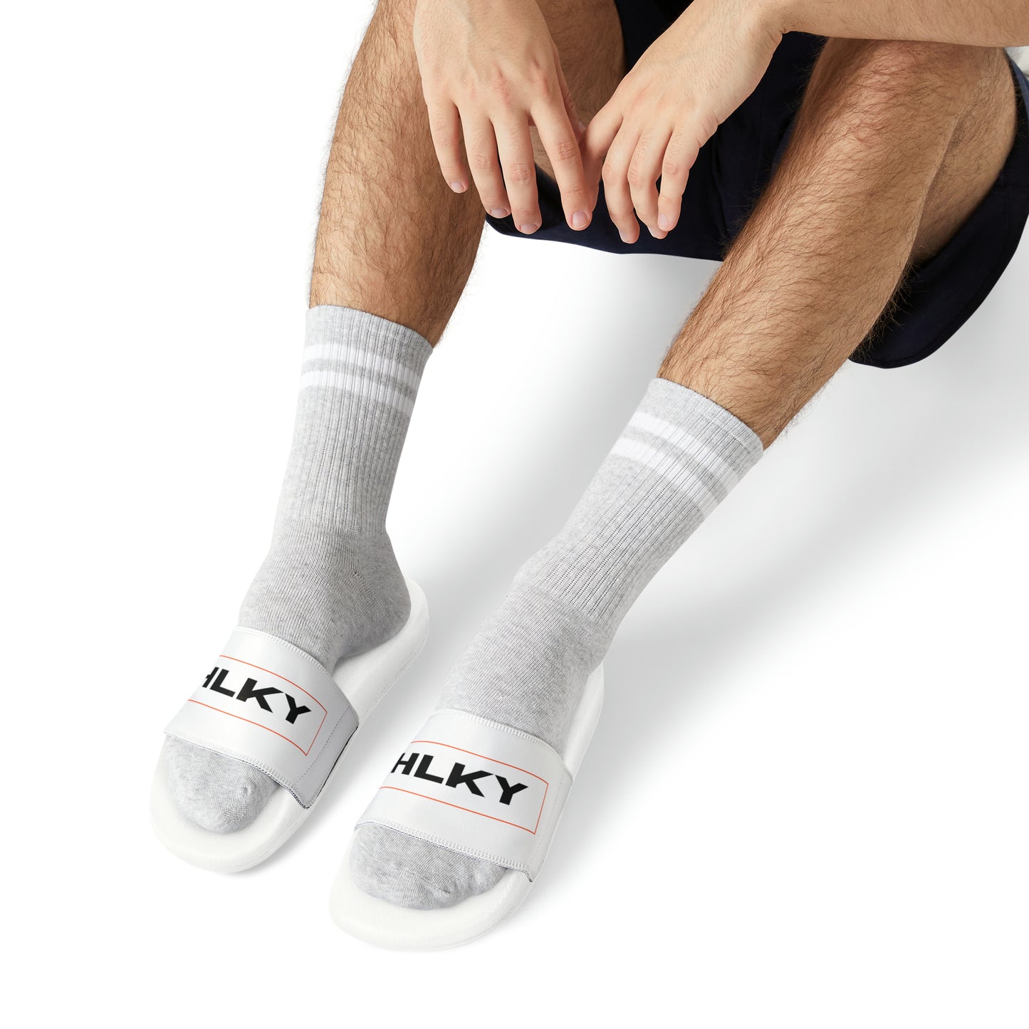 Men's HLKY Logo Slide Sandals, White
