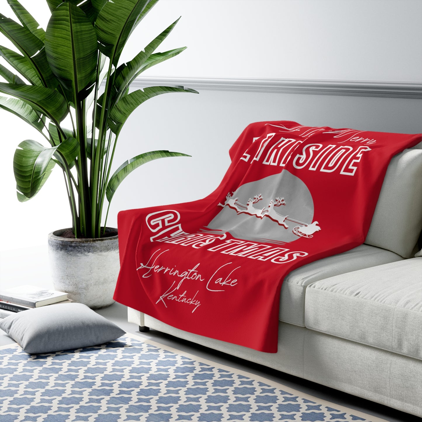 "A Merry Merry Lakeside Christmas" Sherpa Fleece Blanket (Red)