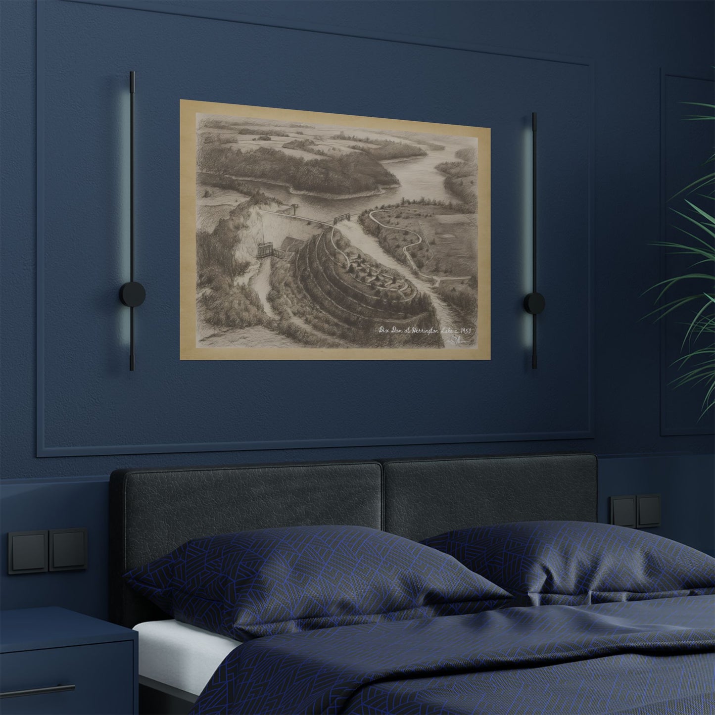 Herrington Lake Overhead -1 c. 1950 in Pencil Satin Fine Art Poster Print (300gsm)