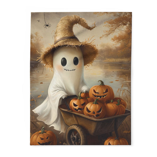Cute Lake Ghost with Jack O'Lanterns Arctic Fleece Blanket