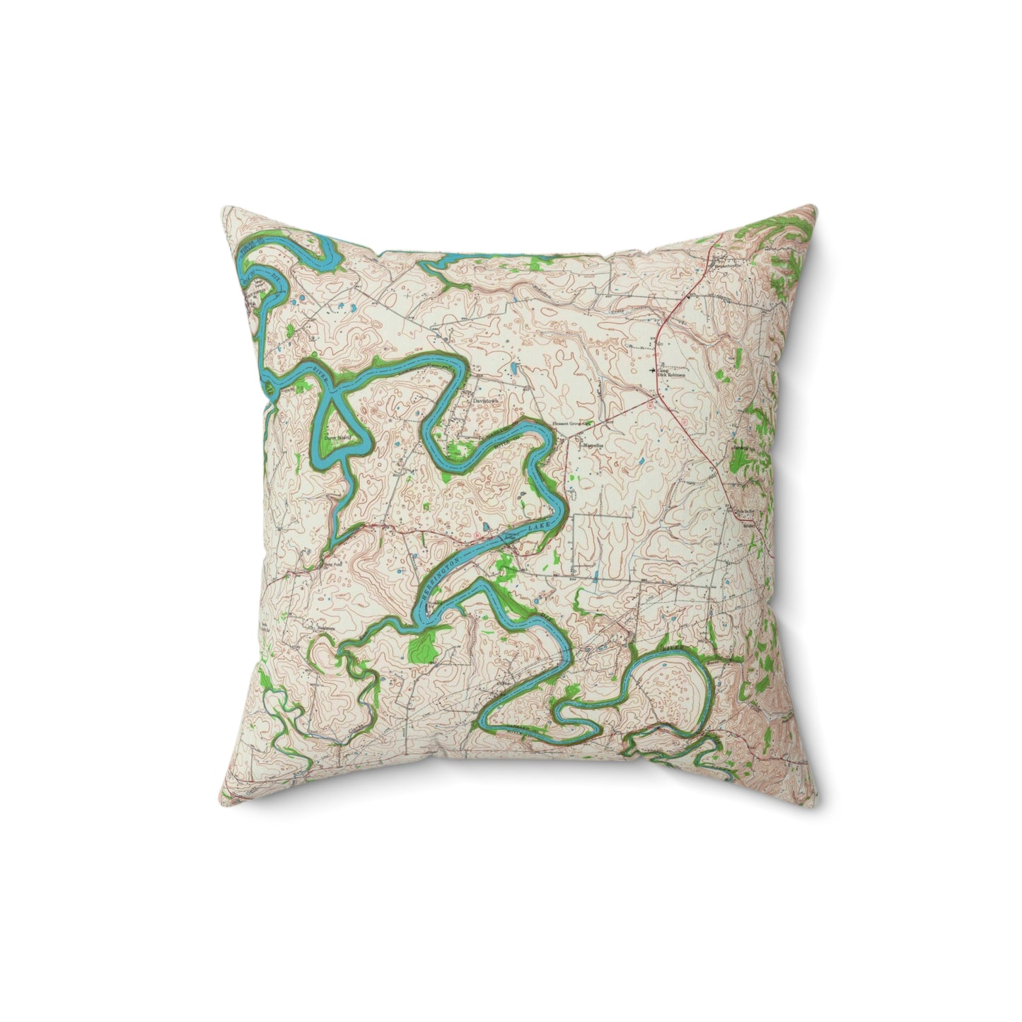 Herrington Lake Bryantsville Quadrangle USGS Topography Map Spun Polyester Square Accent Pillow