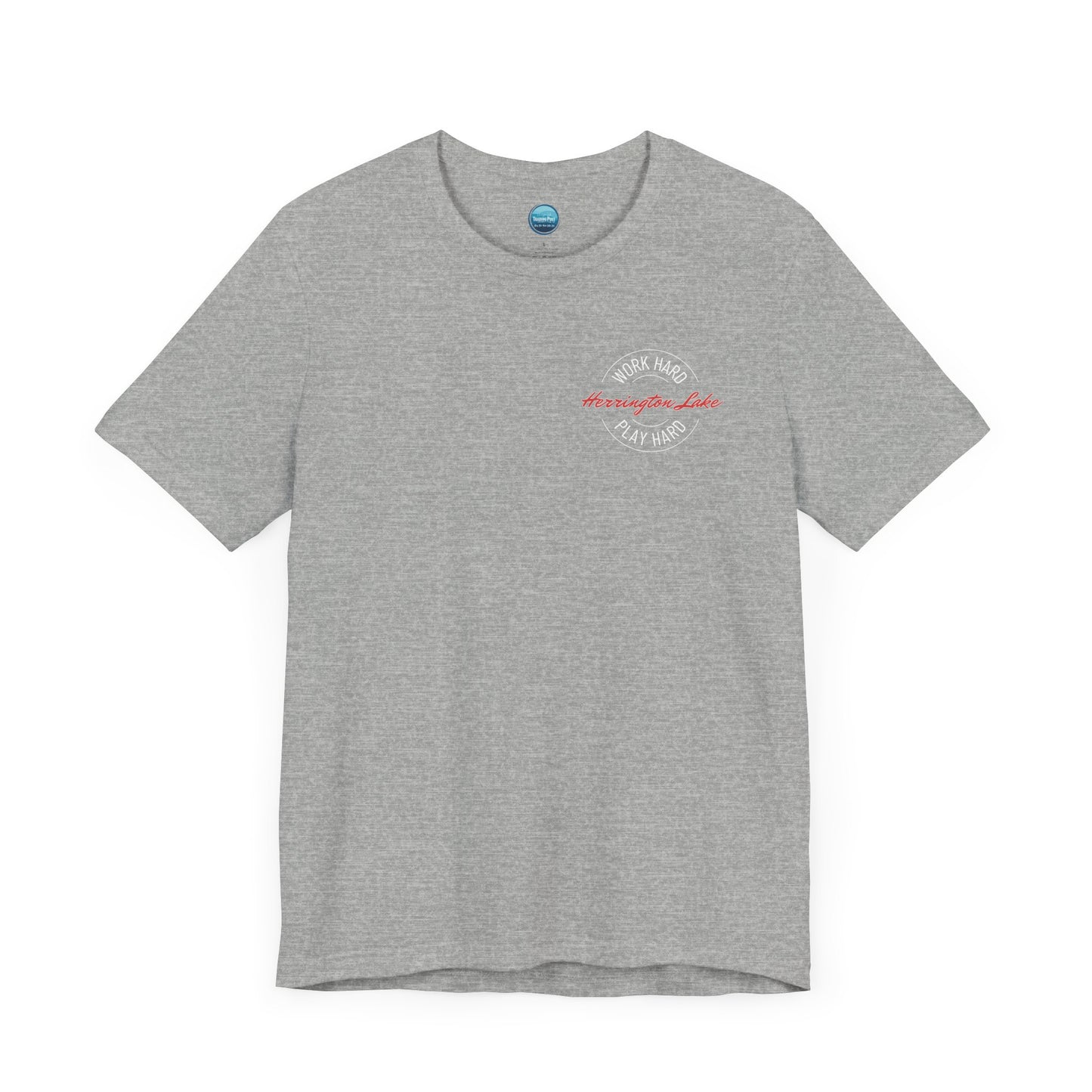 "Work Hard. Play Hard." Herrington Lake Double-Sided Print Jersey Knit Cotton Short Sleeve Tee
