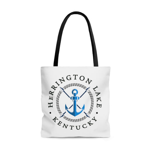 Herrington Lake Blue Anchor Tote Bag in White
