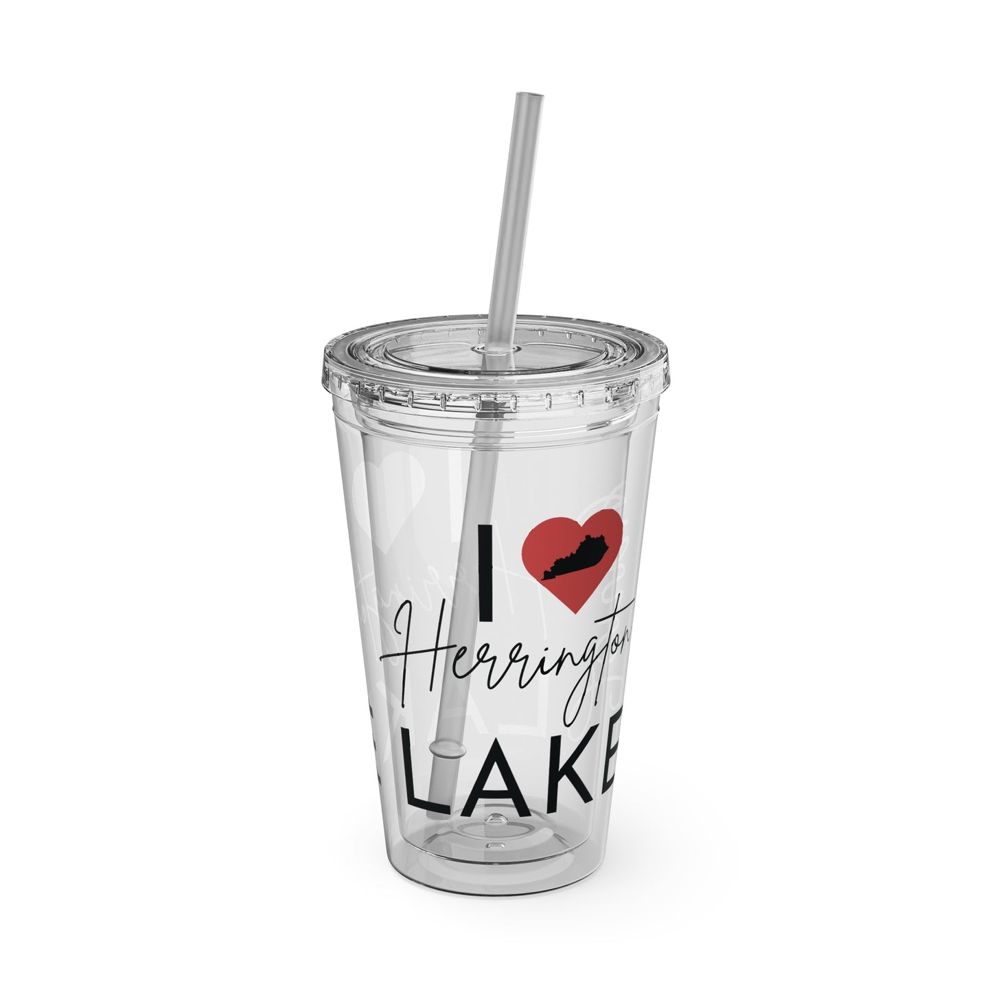 Customized Name I ❤️ Herrington Lake Sunsplash Tumbler with Straw, 16oz