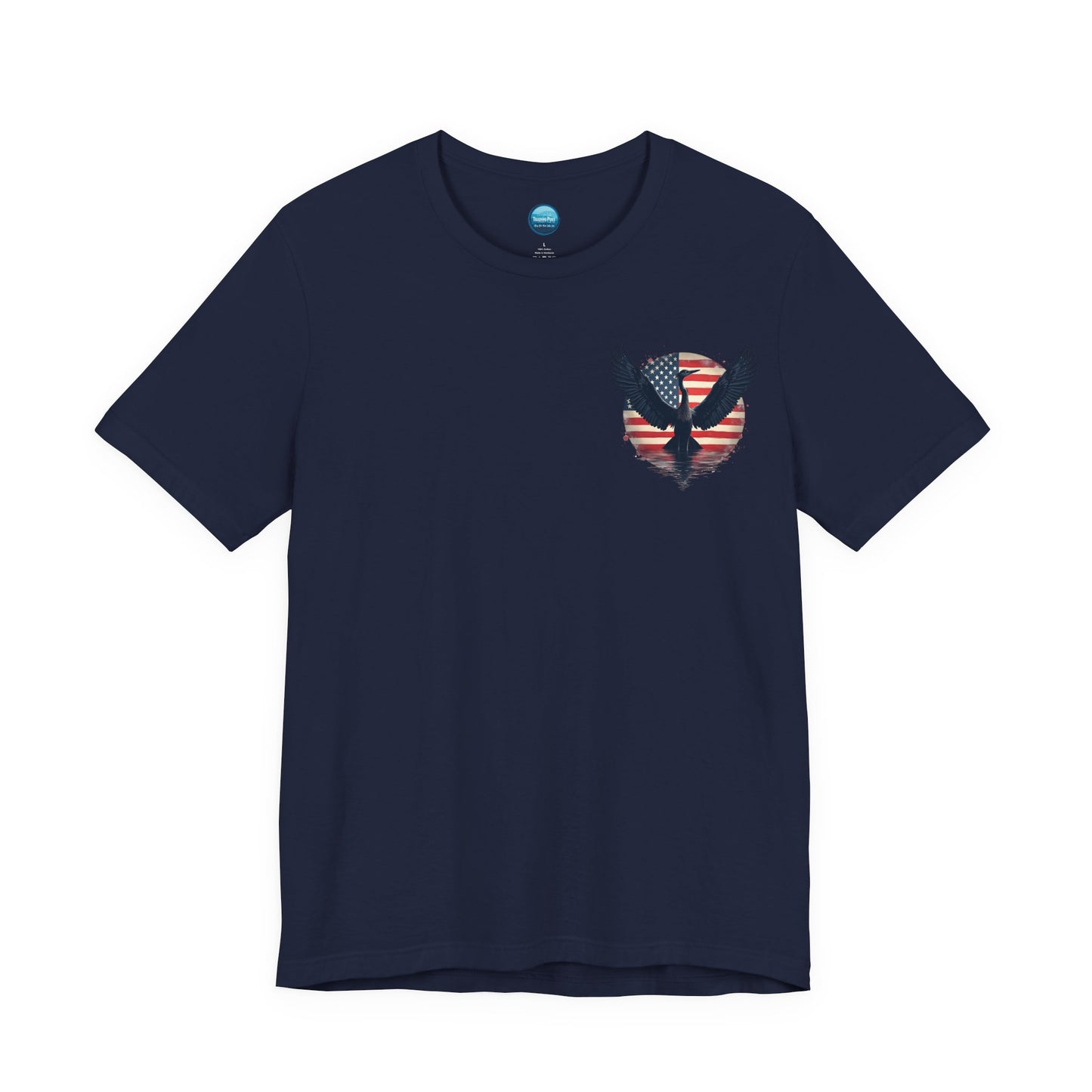 "Liberty Heron" Herrington Lake Patriots Collection Double-Sided Print Unisex Jersey Knit Cotton Short Sleeve Tee