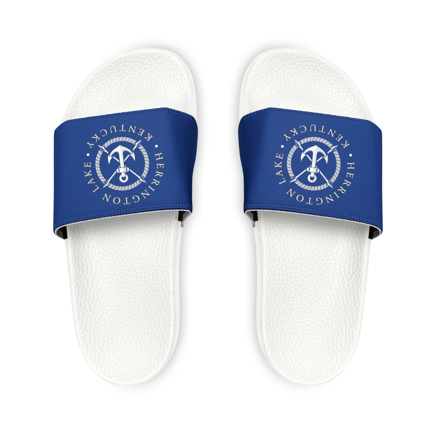 Women's HLKY White Anchor Slide Sandals, Dark Blue