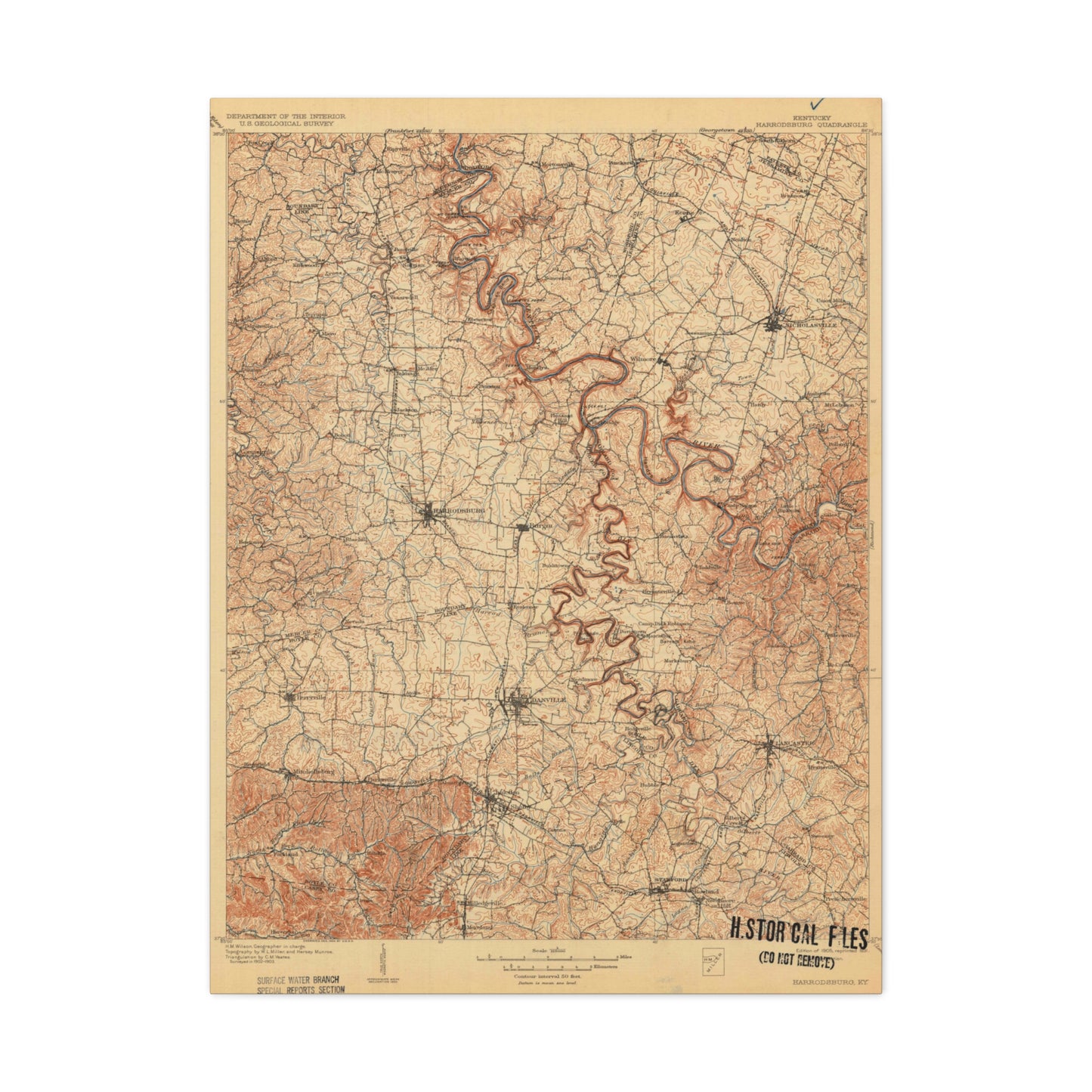 Dix River, Harrodsburg, Burgin, Danville, Lancaster Topographic Map, USGS 1909 Canvas Gallery Wraps
