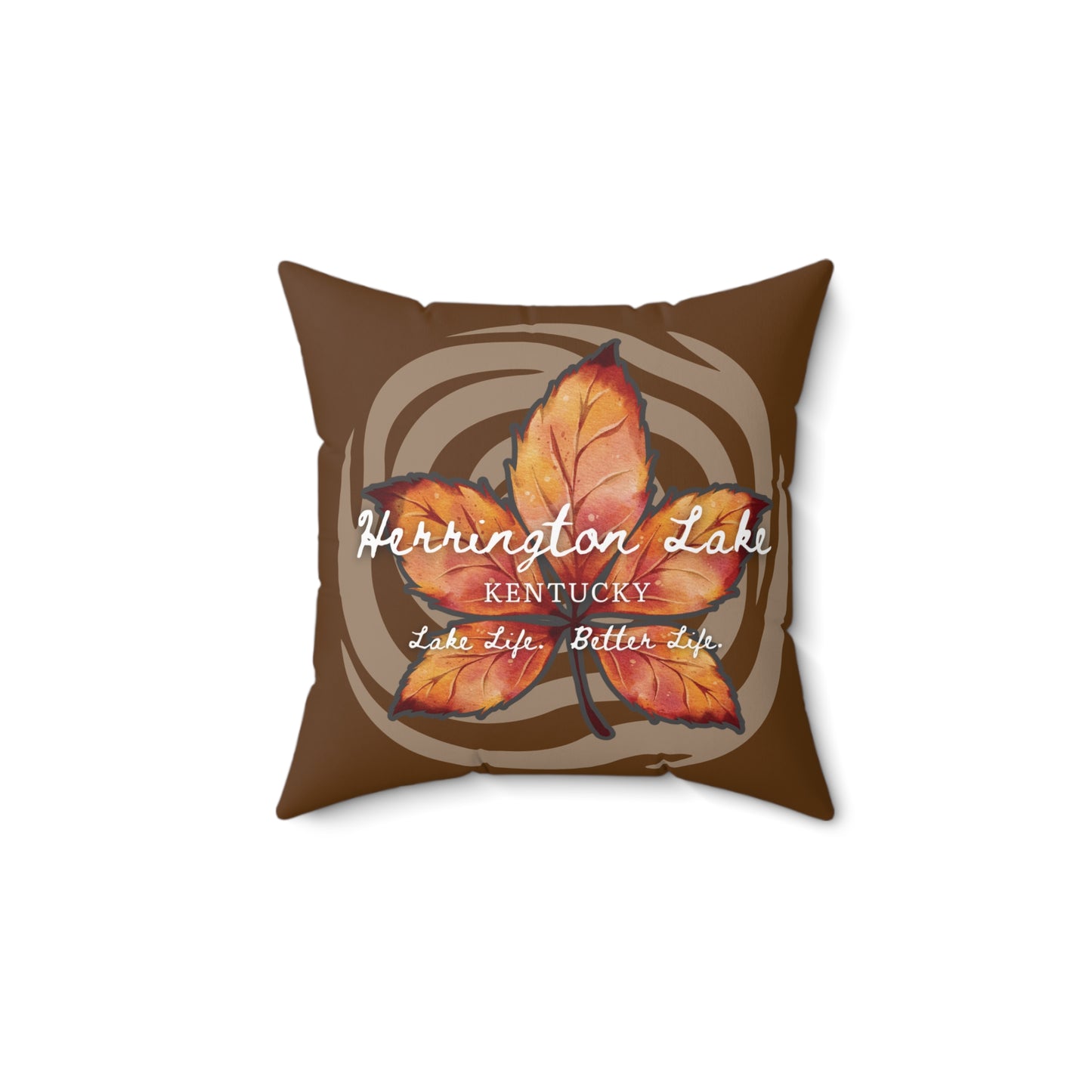 Rustic Leaf on Water Spiral Spun Polyester Square Accent Pillow (Brown)