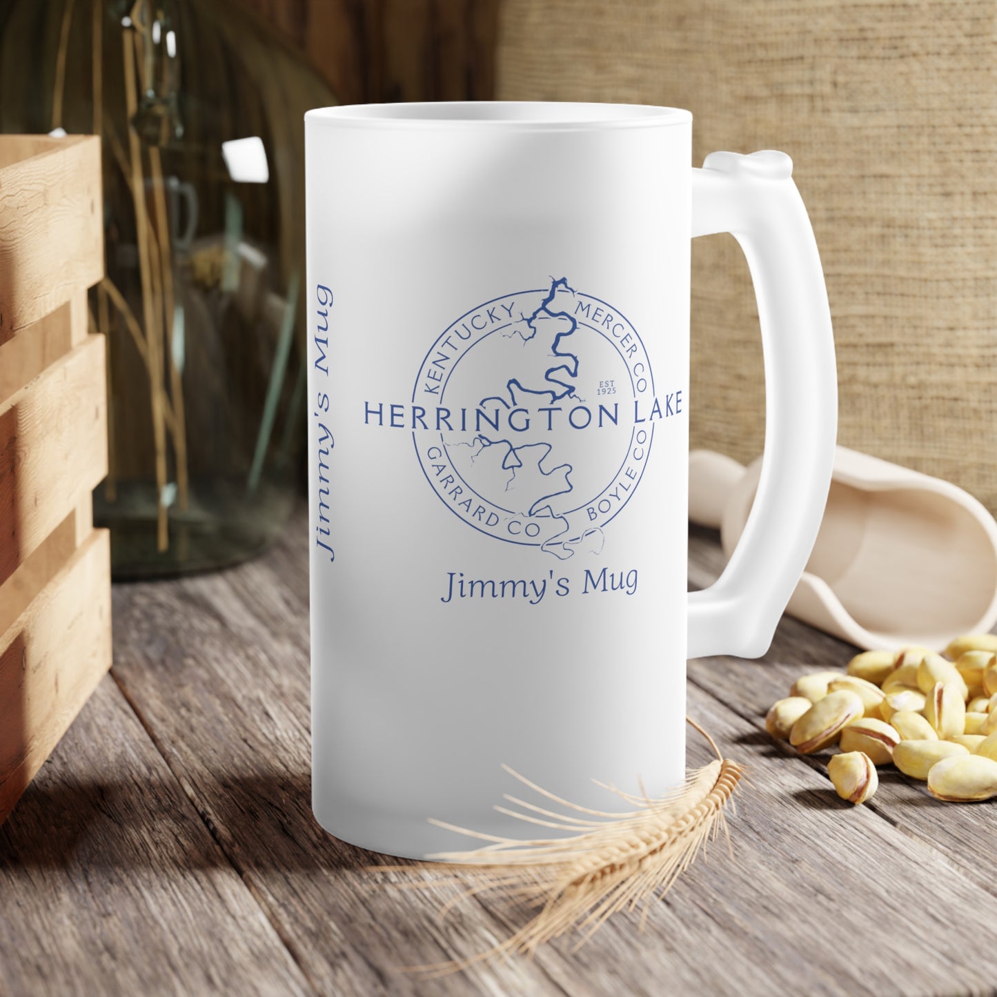 The Personalized Custom "Classic" Herrington Lake and County Frosted Glass Beer Mug