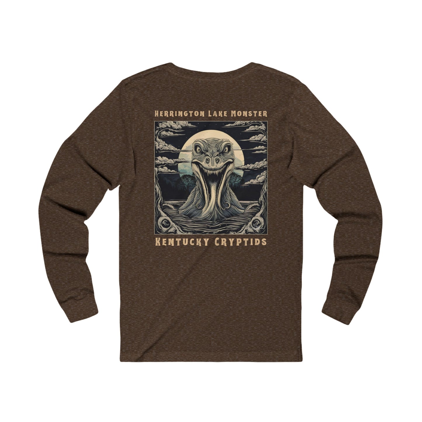 Illustrated Herrington Lake Monster Kentucky Cryptids Unisex Double Sided Jersey Knit Cotton Long Sleeve Tee